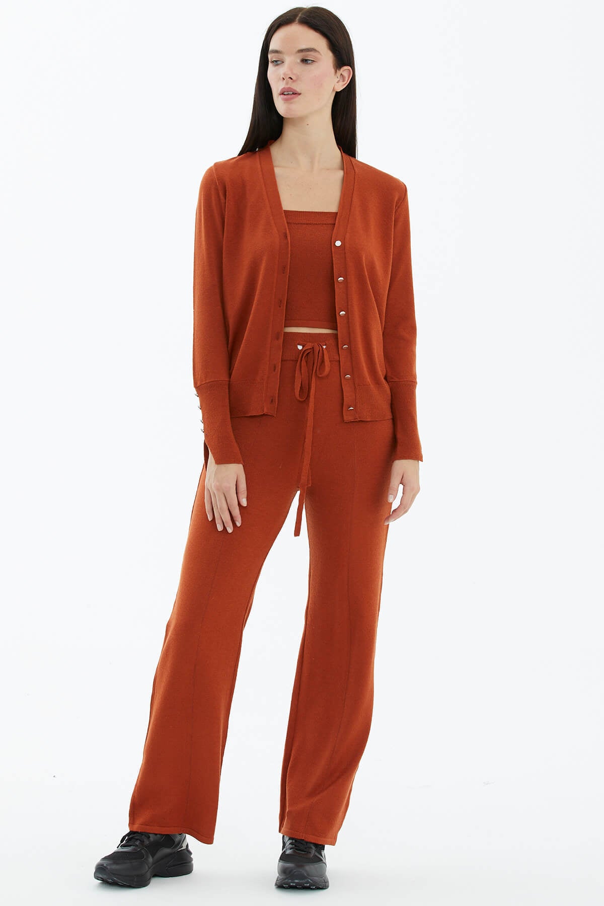 İçi Croplu Üçlü Triko Takım - Kiremit (1) Sementa