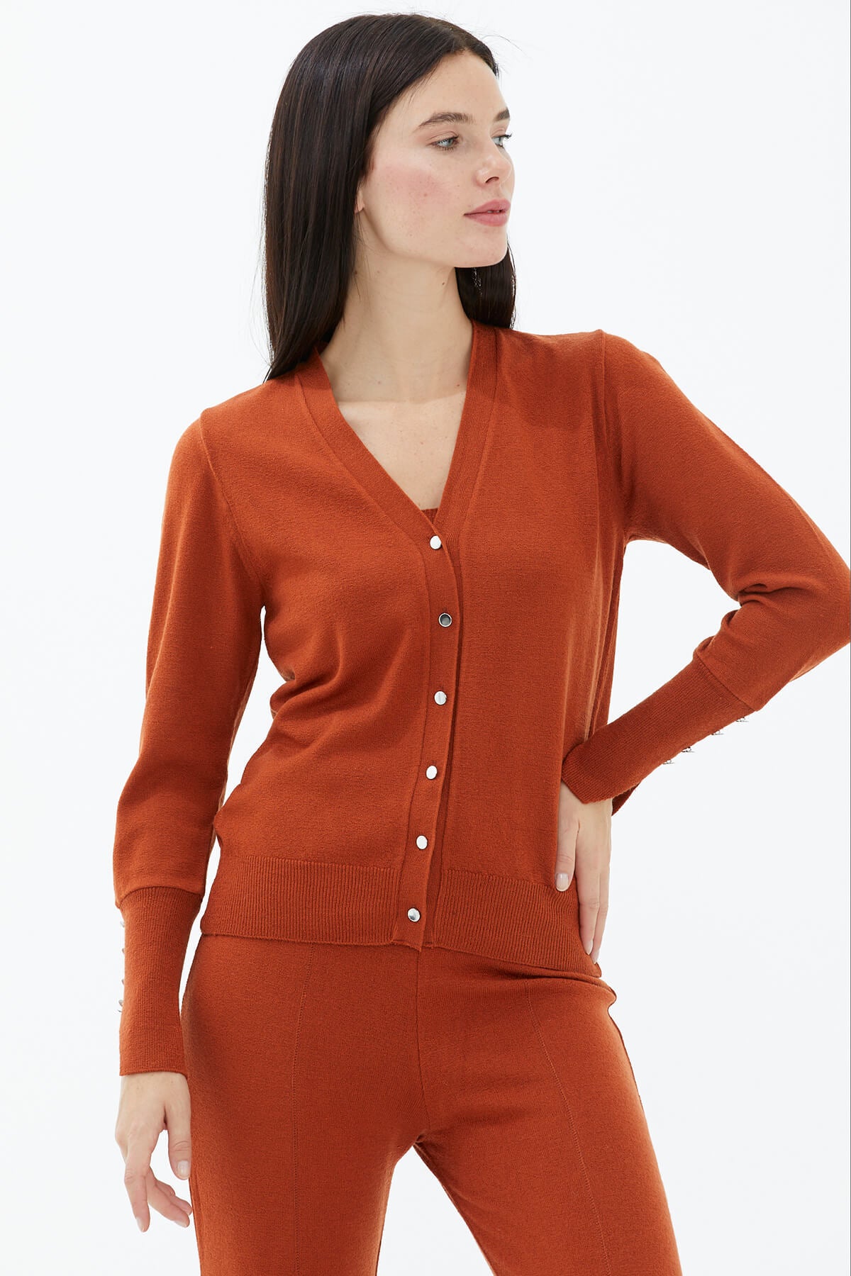 İçi Croplu Üçlü Triko Takım - Kiremit (2) Sementa