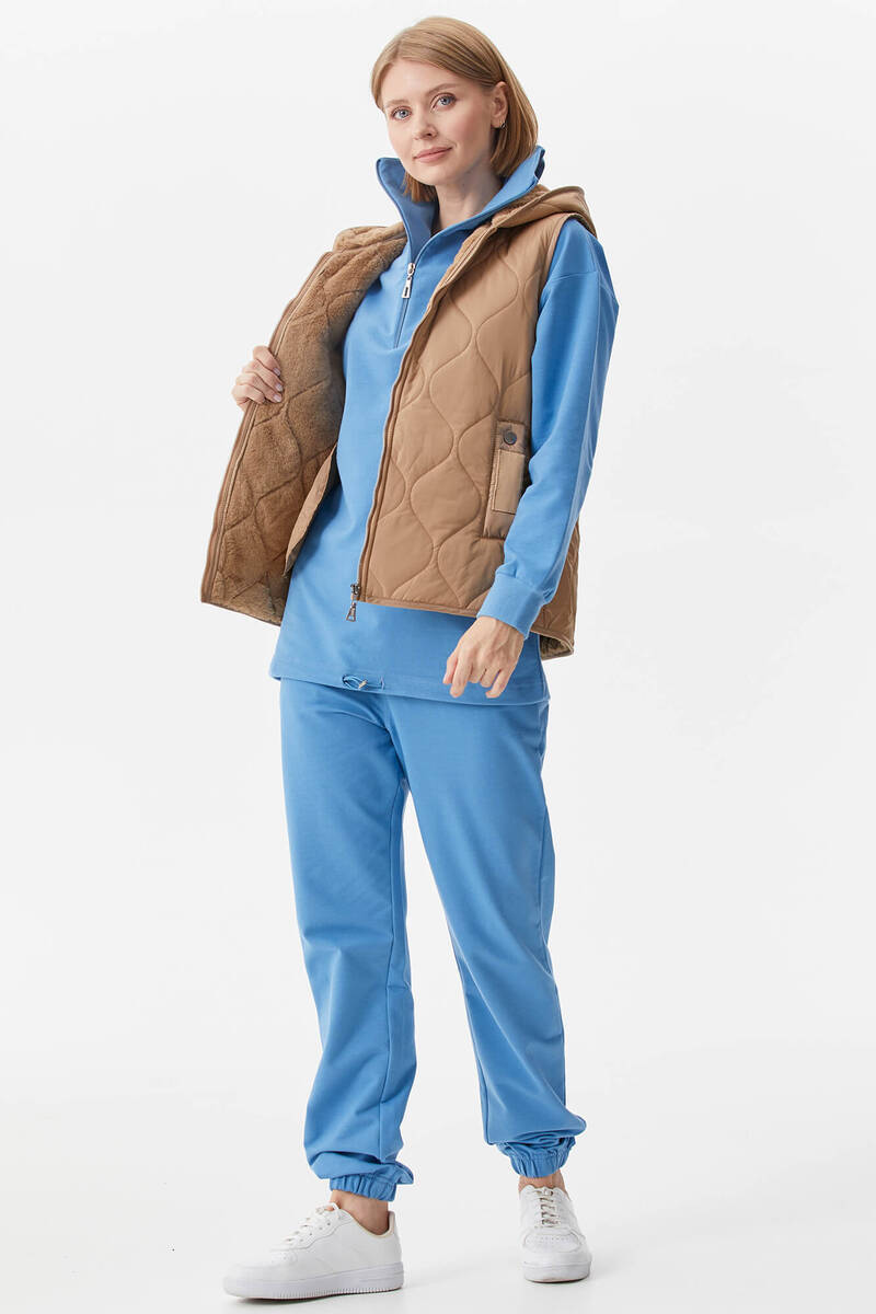 İçi Peluş Kürklü Kapüşonlu Kapitone Yelek - Bej (4) Sementa