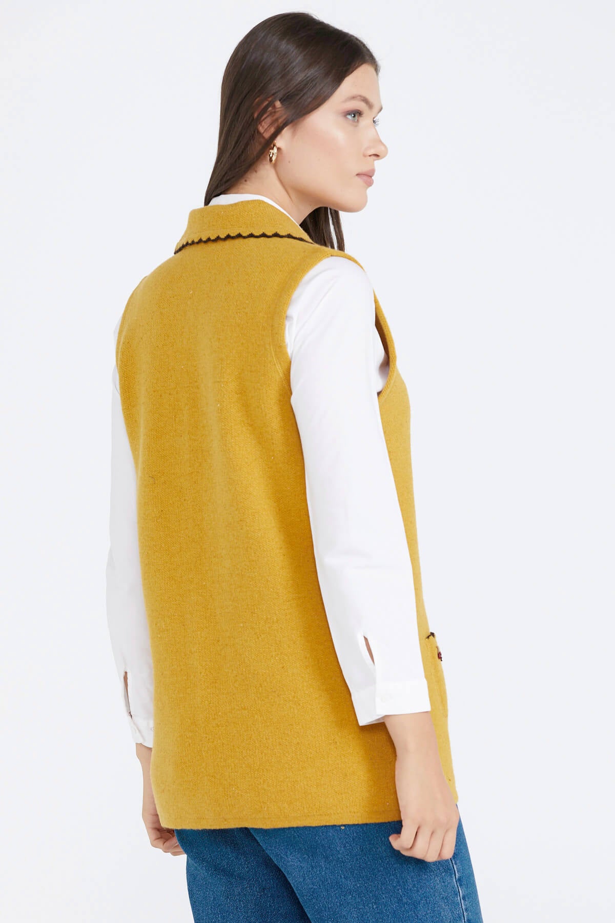 Kadın Cepli Düğmeli Triko Yelek - Güneş (4) Sementa