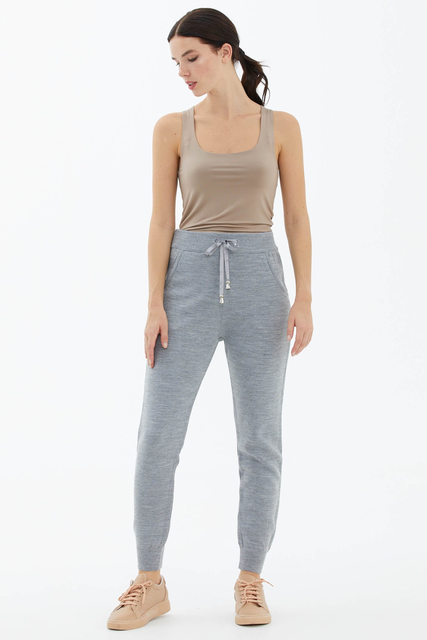 Kadın Cepli Triko Pantolon - Gri (2) Sementa