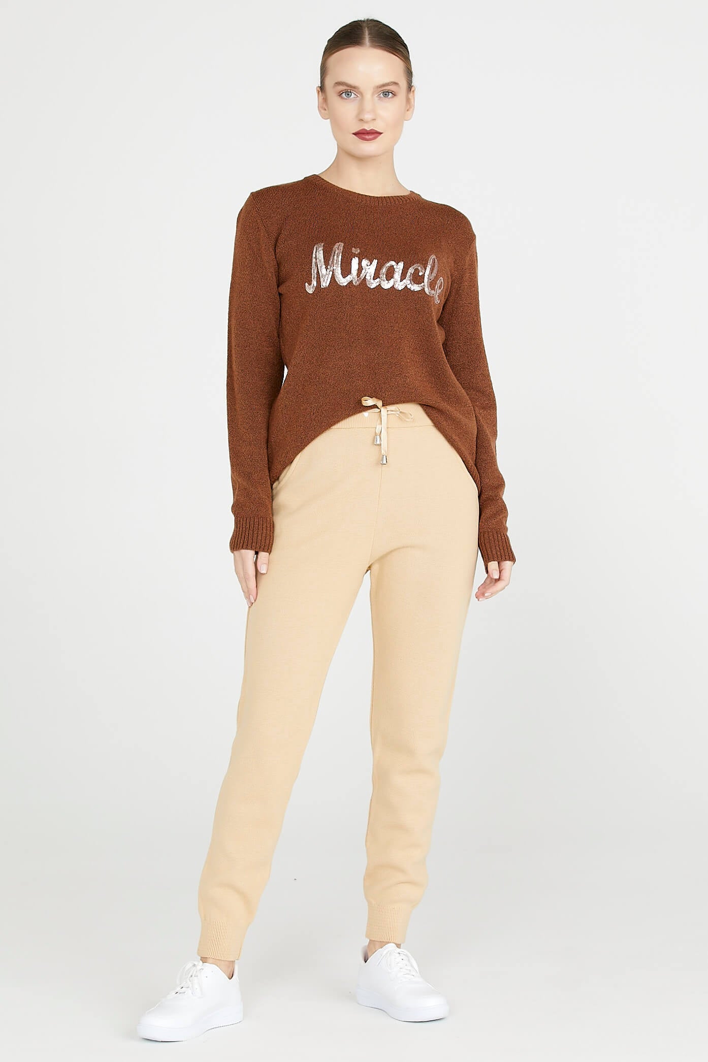 Kadın Cepli Triko Pantolon - Kum (2) Sementa