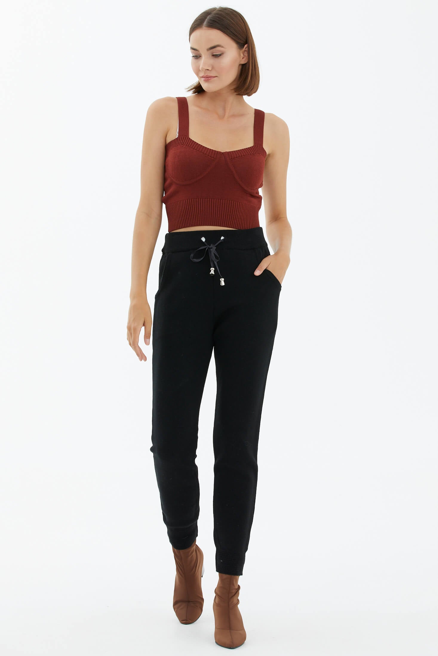 Kadın Cepli Triko Pantolon - Siyah (2) Sementa