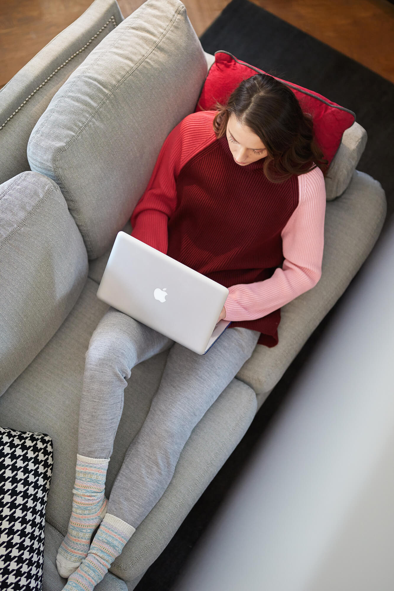 Kadın Degaje Yaka Renkli Triko Kazak - Bordo (1) Sementa