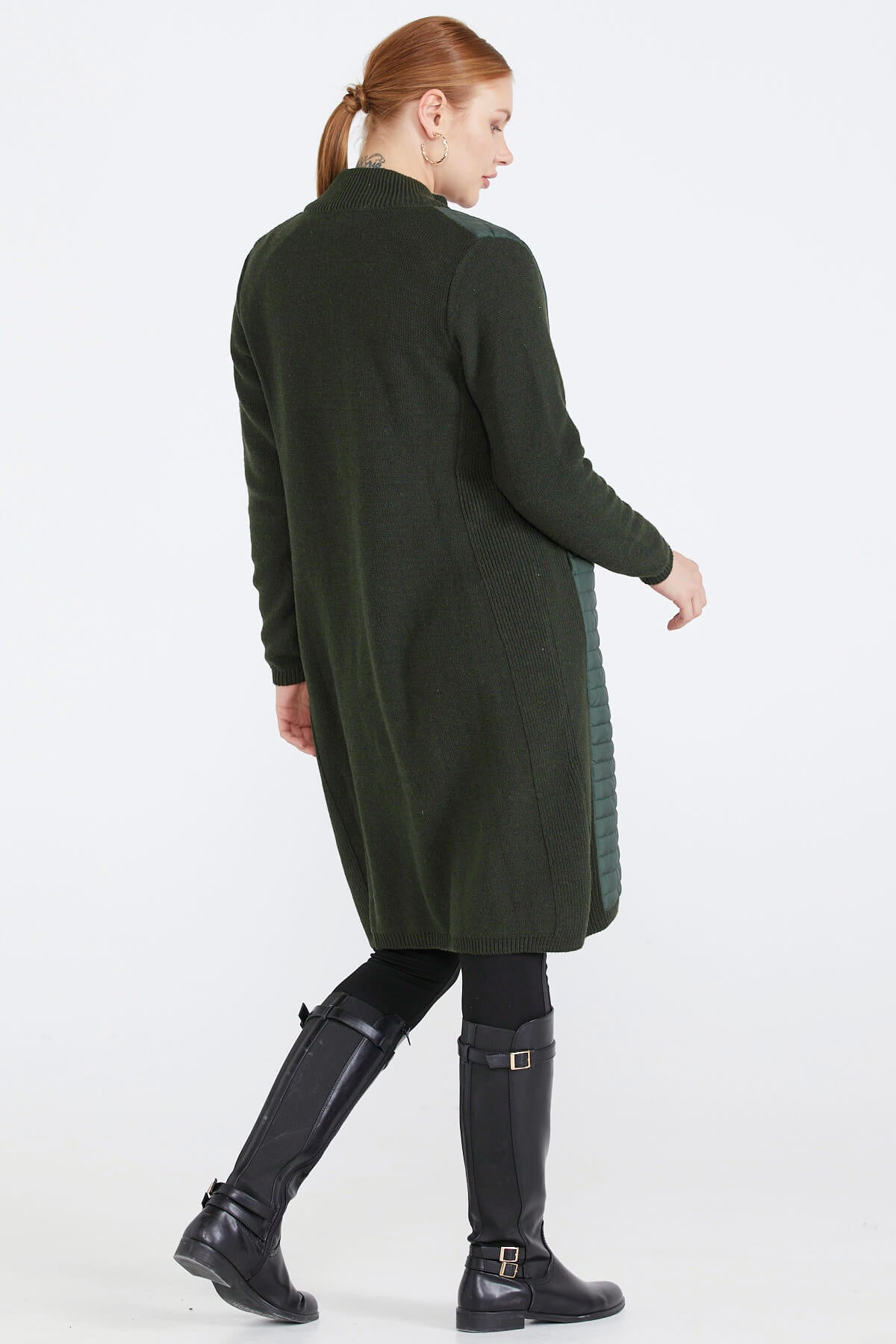 Kadın Dik Yaka Kapitone Triko Ceket - Haki (3) Sementa