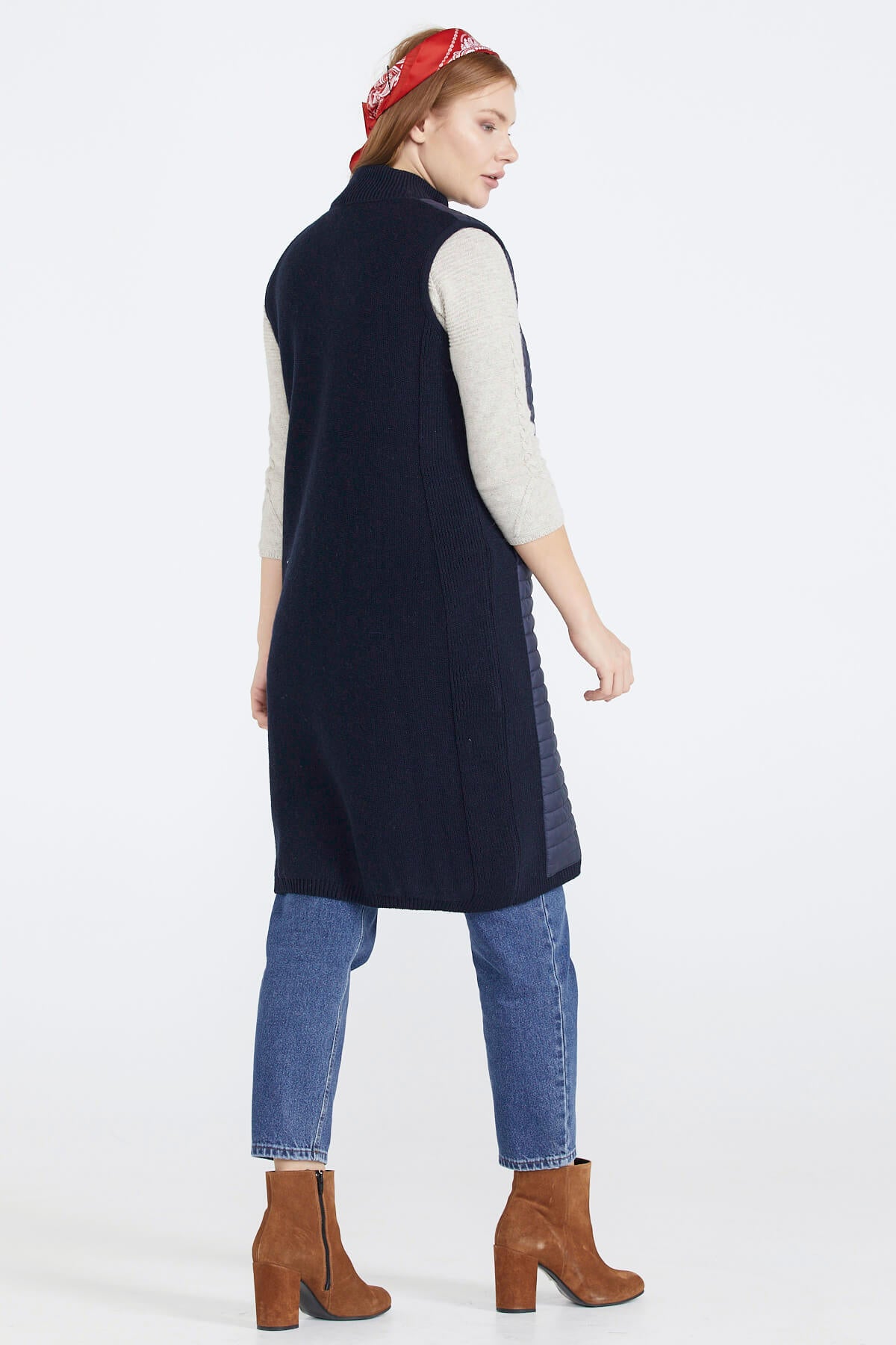 Kadın Dik Yaka Önü Kapitone Fermuarlı Triko Yelek - Lacivert (4) Sementa