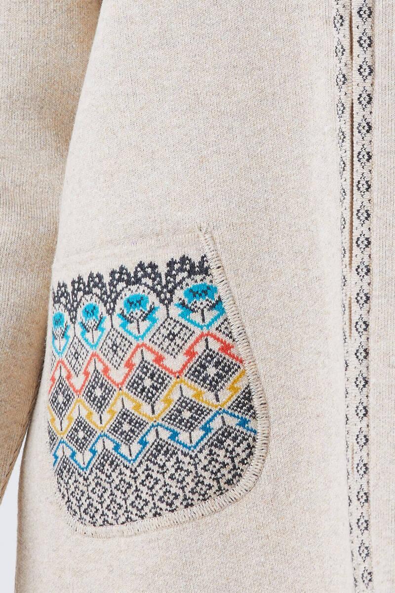 Kadın Fermuarlı Cepli Triko Ceket - Bej - Antrasit (3) Sementa