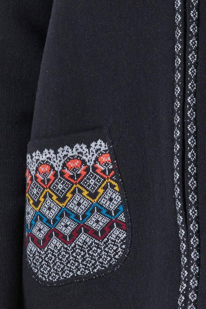 Kadın Fermuarlı Cepli Triko Ceket - Siyah - Gri (3) Sementa