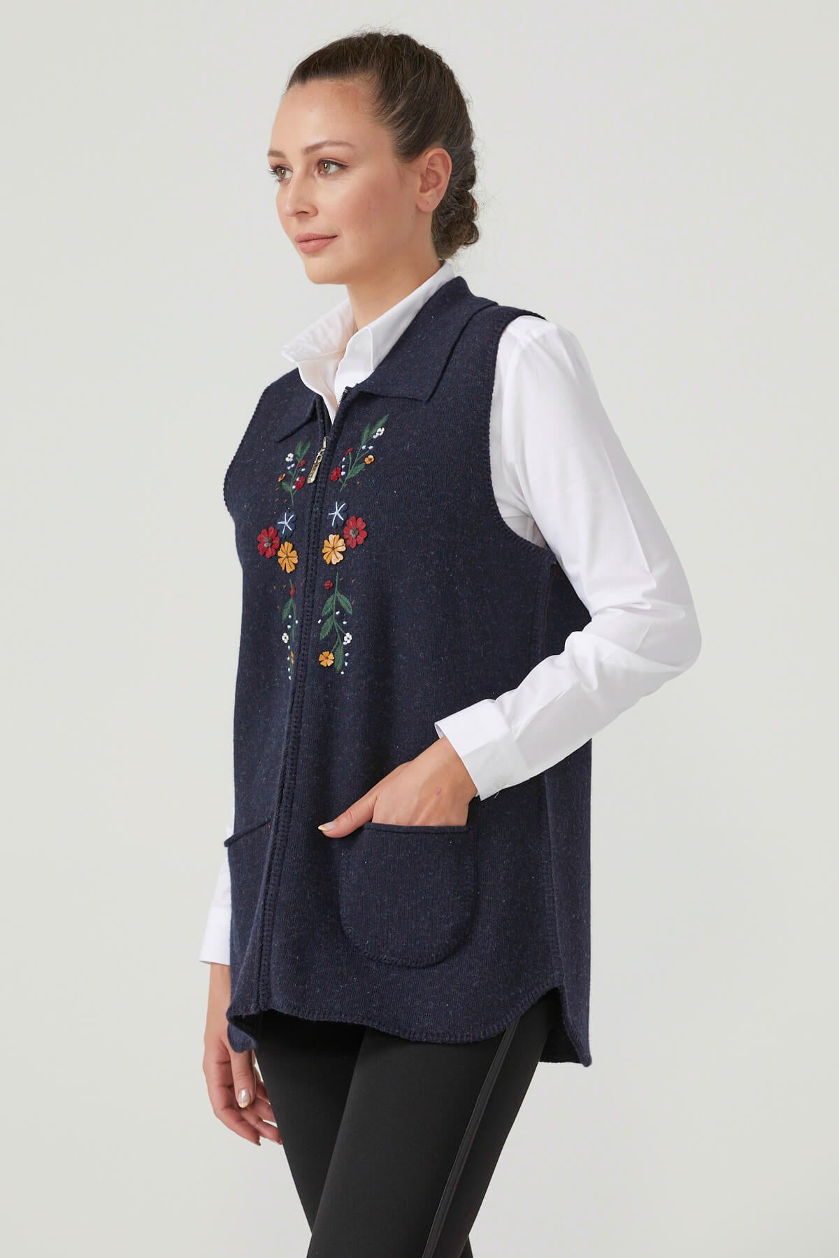 Kadın Fermuarlı Triko Yelek - Lacivert (3) Sementa