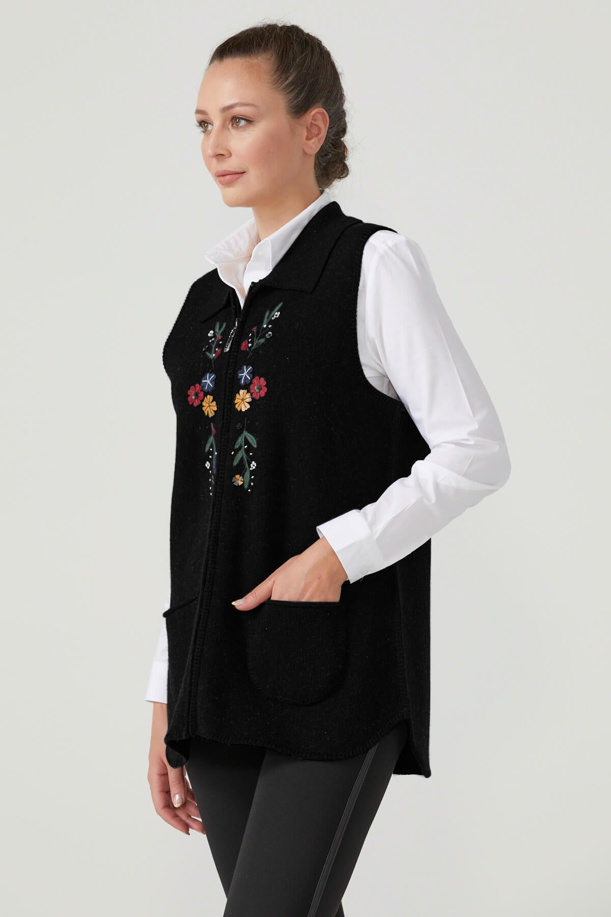 Kadın Fermuarlı Triko Yelek - Siyah (1) Sementa