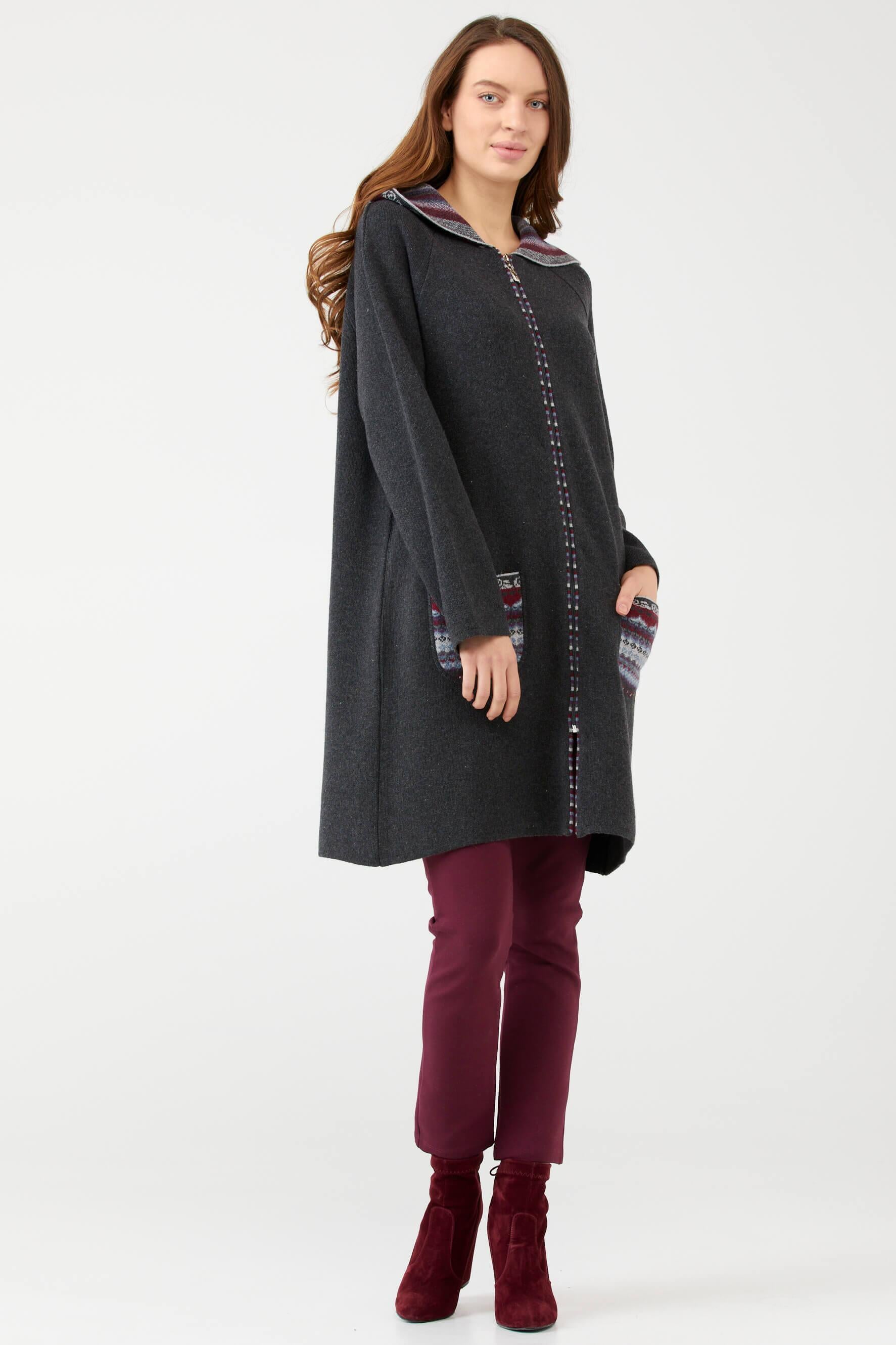 Kadın Kapüşonlu Fermuarlı Triko Ceket - Antrasit (2) Sementa