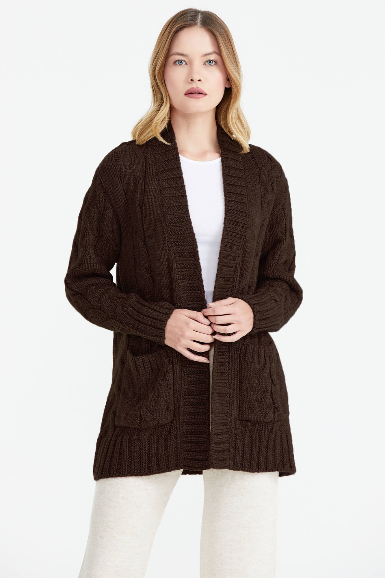 Kadın Saç Örgü Triko Ceket - Kahve (1) Sementa