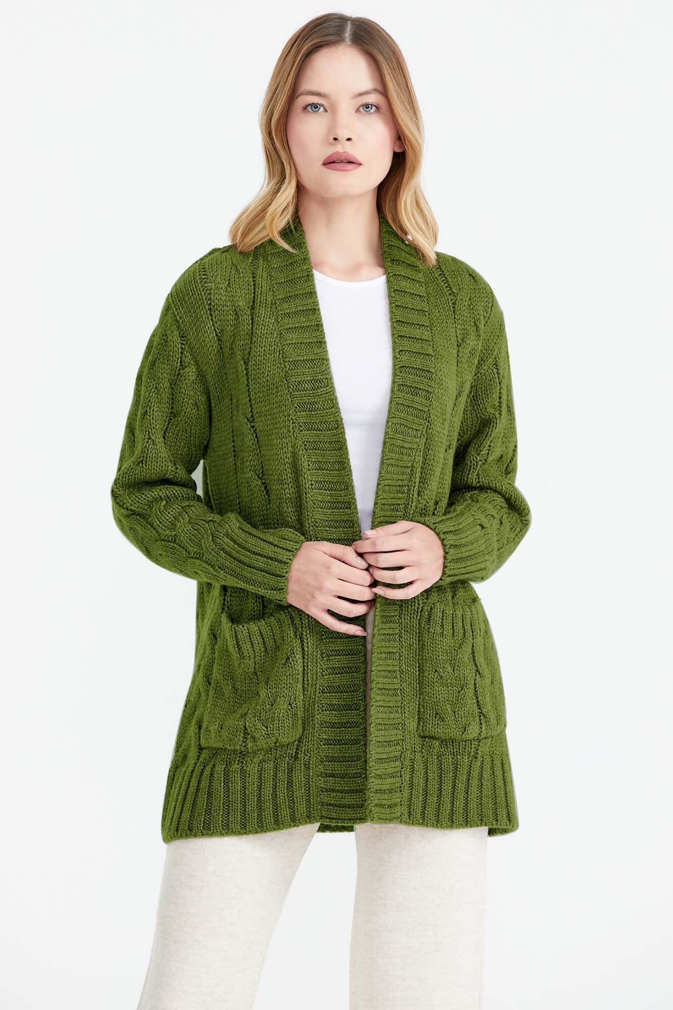 Kadın Saç Örgü Triko Ceket - Yeşil (1) Sementa