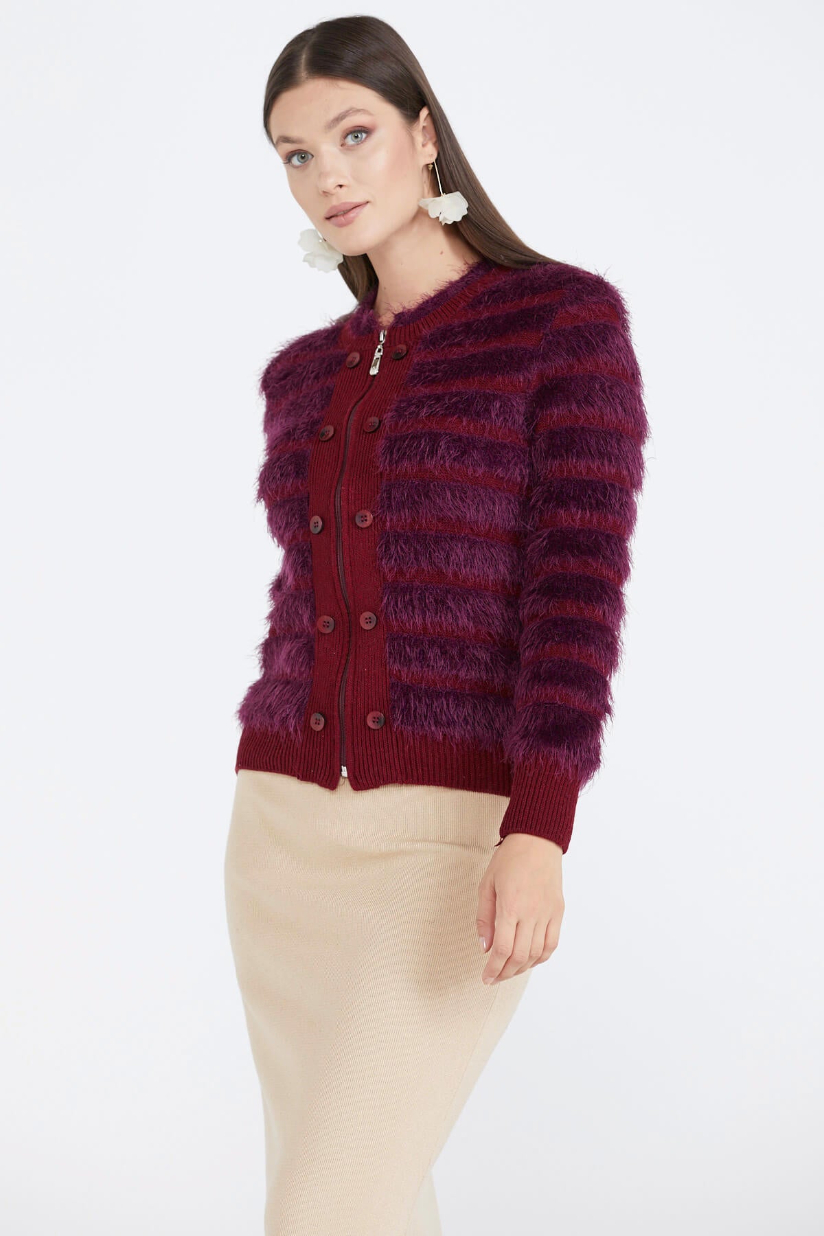 Kadın Triko Ceket - Bordo (2) Sementa