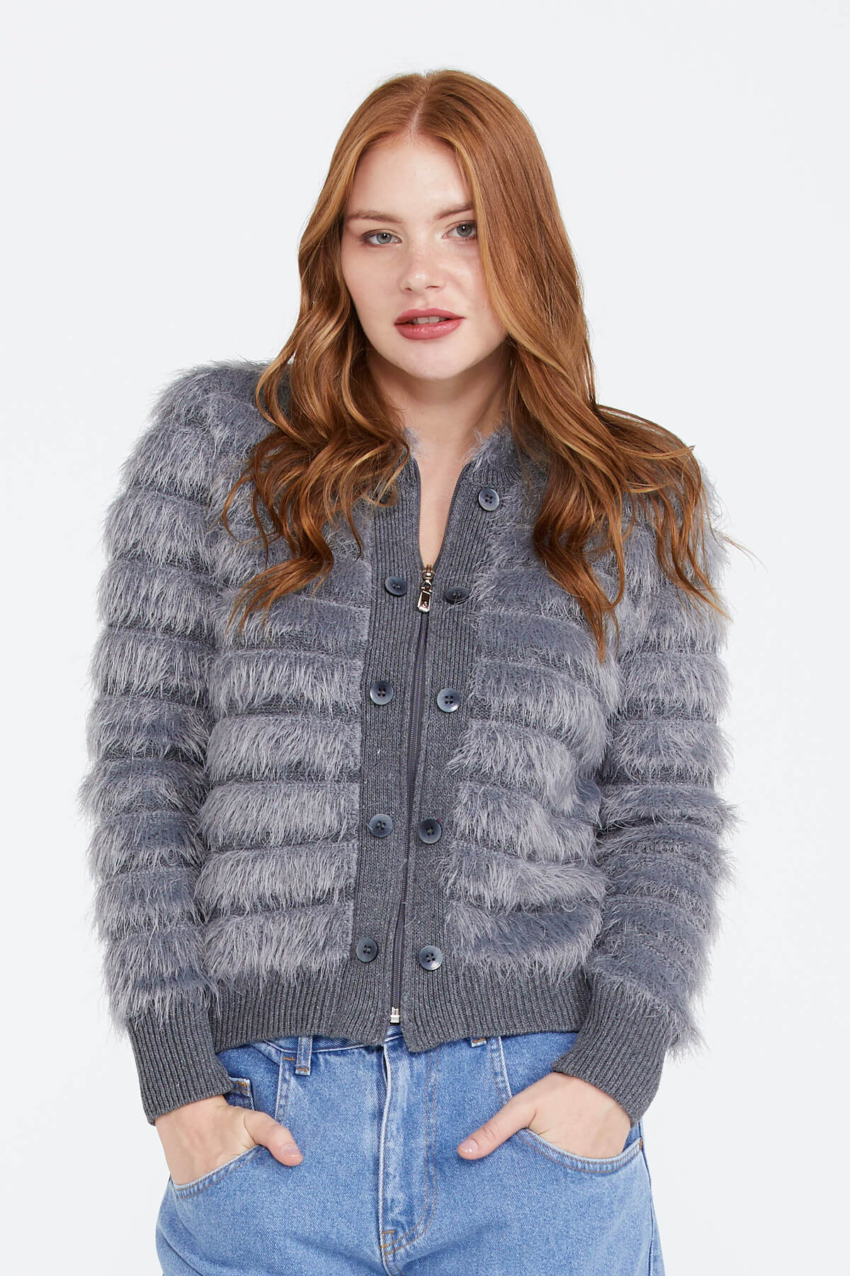 Kadın Triko Ceket - Gri (1) Sementa