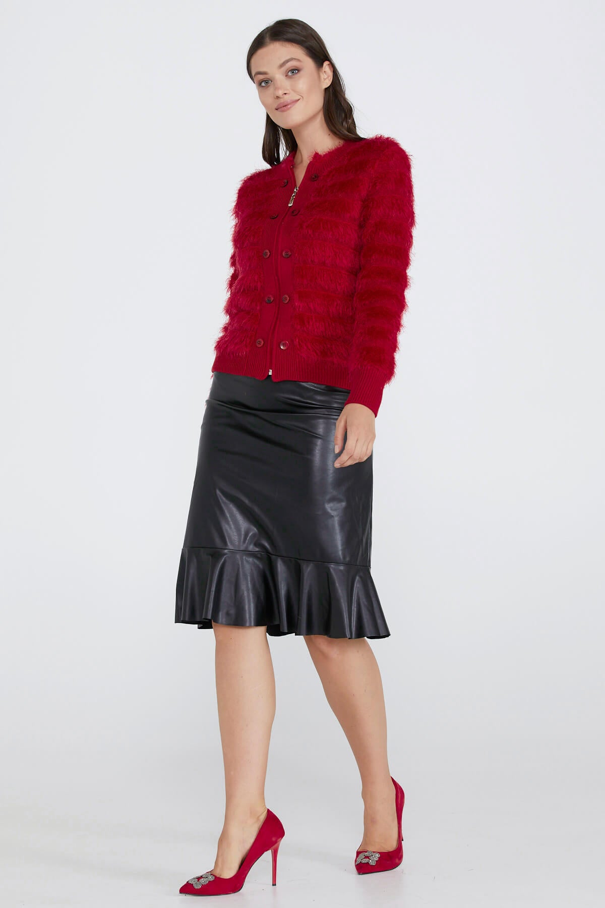 Kadın Triko Ceket - Kırmızı (3) Sementa