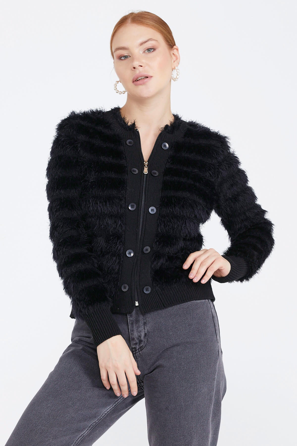 Kadın Triko Ceket - Siyah (1) Sementa