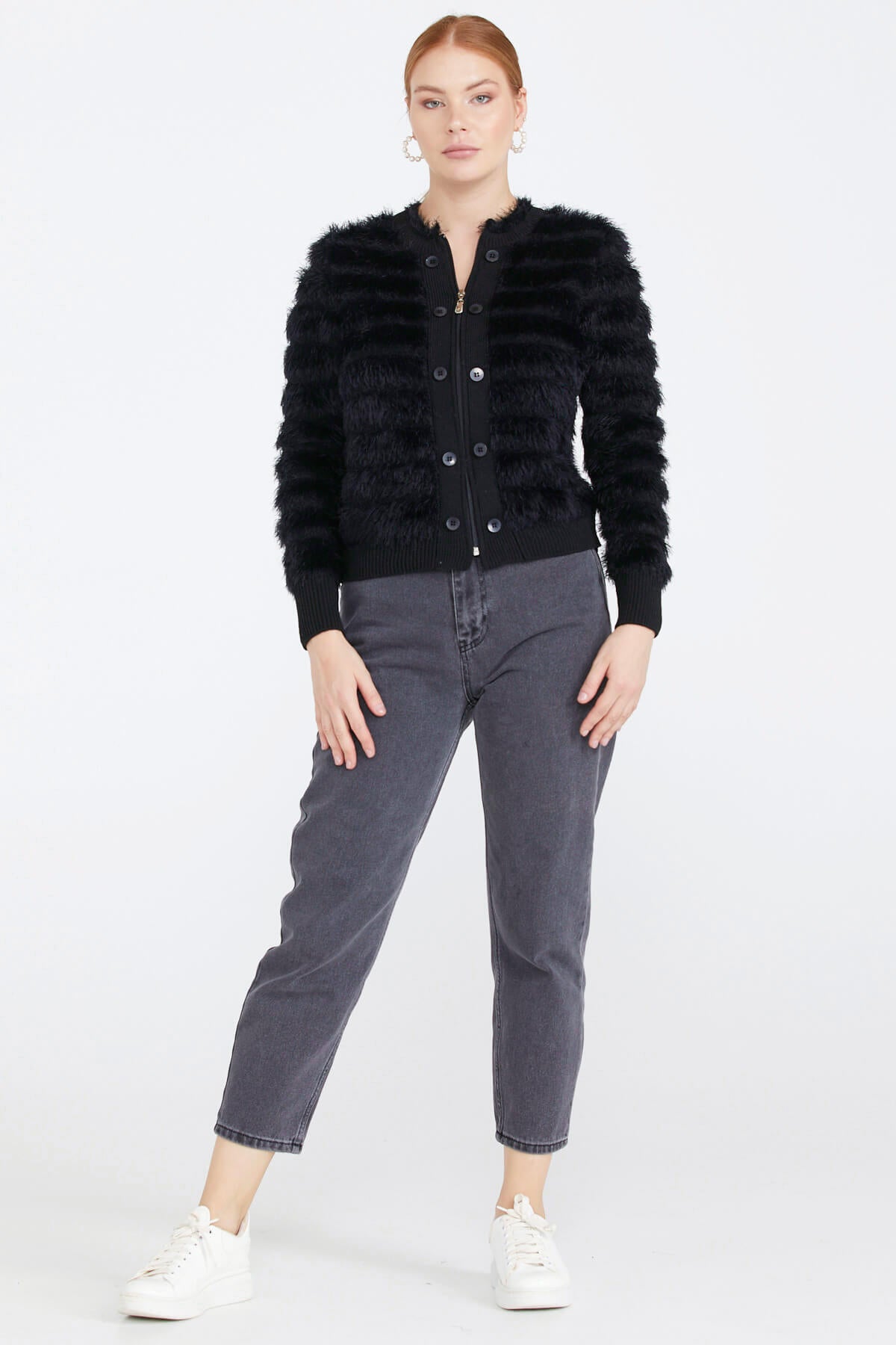 Kadın Triko Ceket - Siyah (2) Sementa