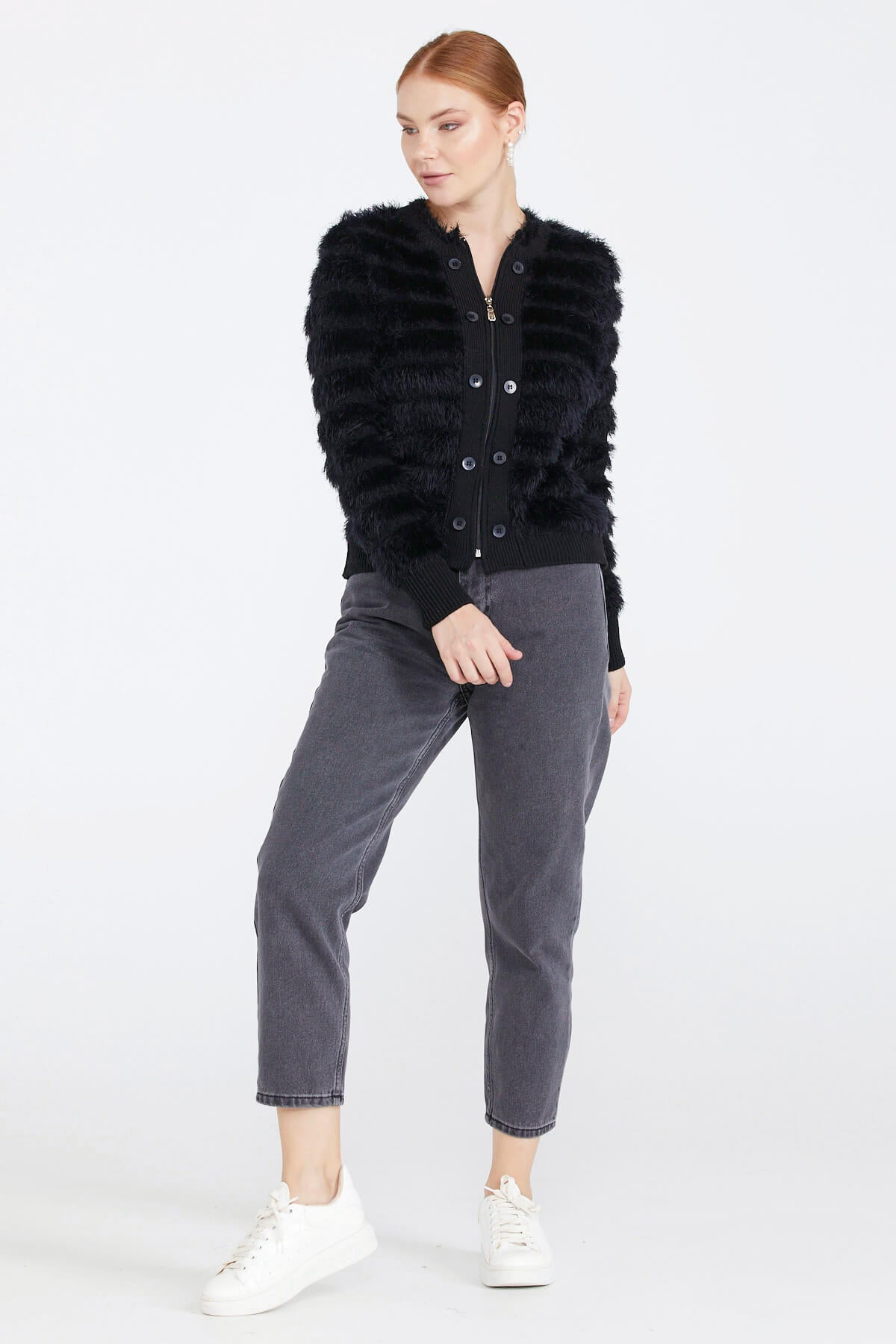 Kadın Triko Ceket - Siyah (3) Sementa