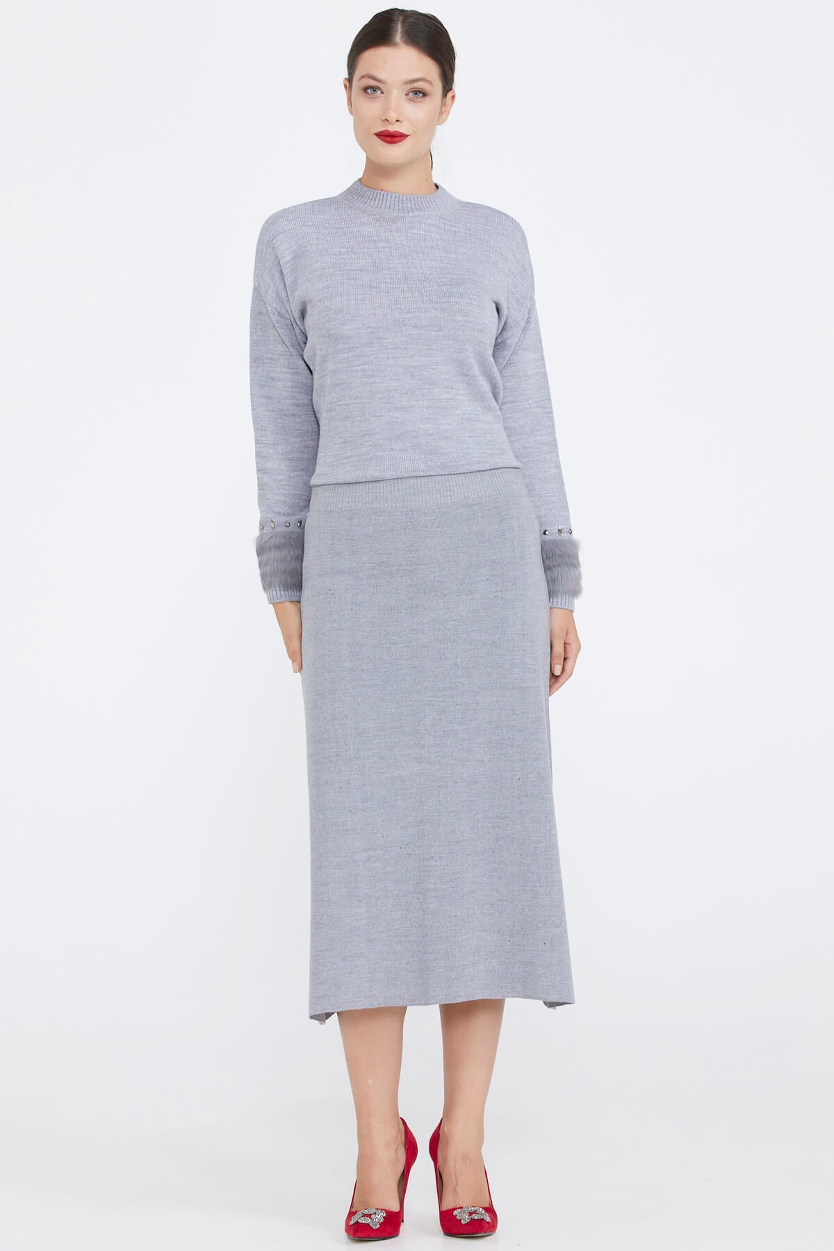 Kadın Triko Etek - Gri (2) Sementa