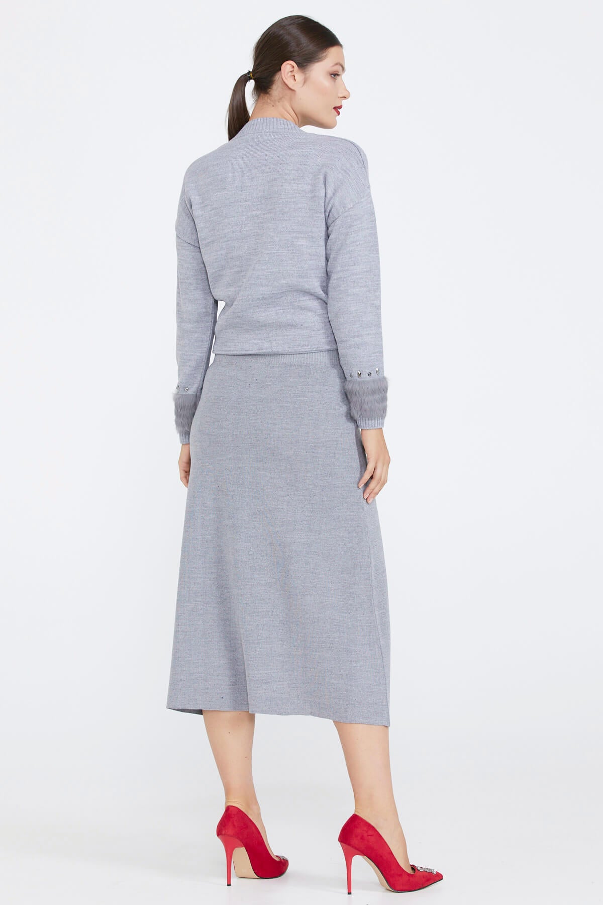 Kadın Triko Etek - Gri (3) Sementa