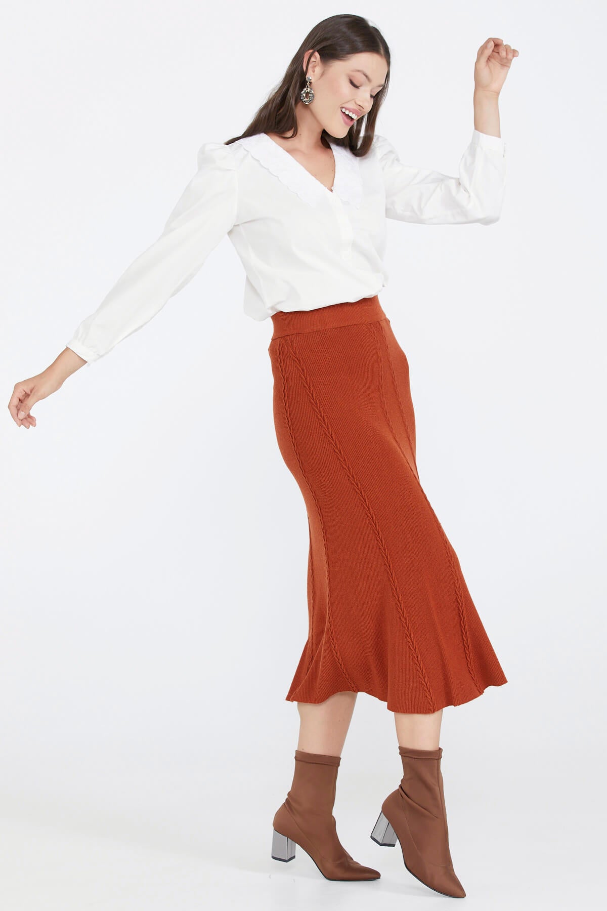 Kadın Triko Etek - Kiremit (1) Sementa