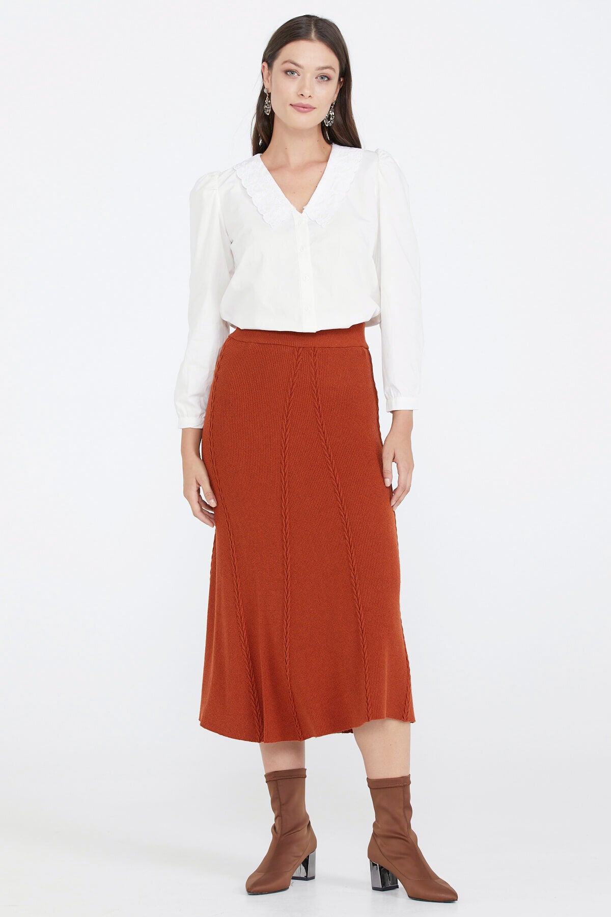 Kadın Triko Etek - Kiremit (2) Sementa