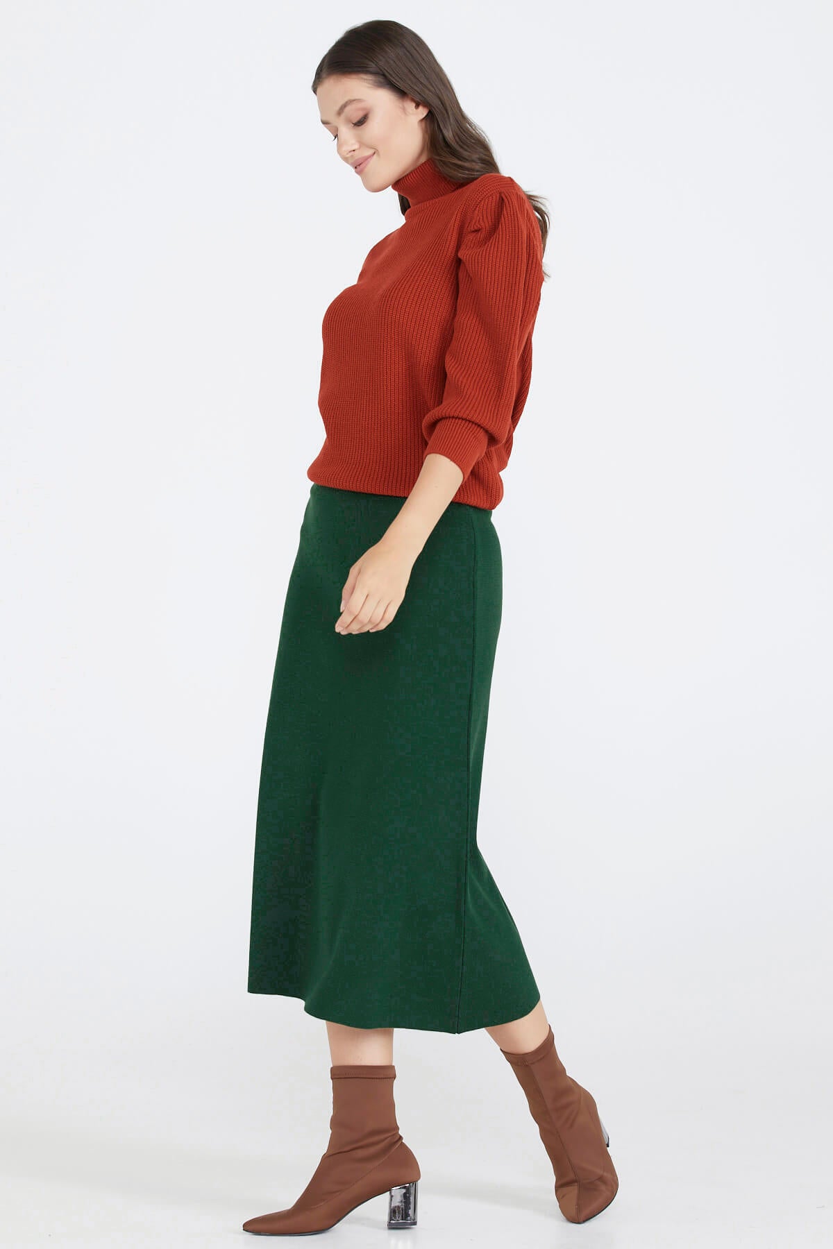 Kadın Triko Etek - Yeşil (2) Sementa