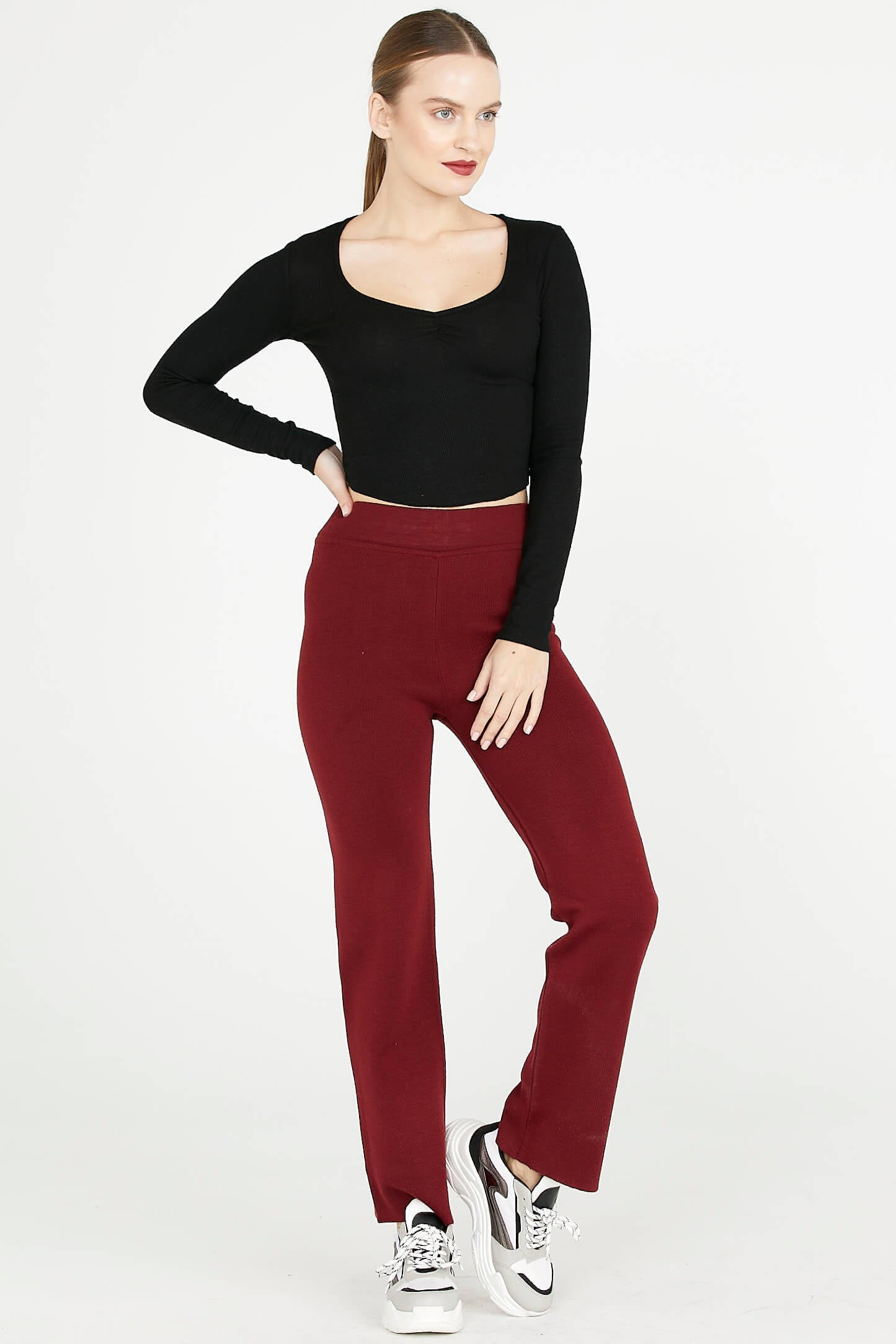 Kadın Triko Pantolon - Bordo (1) Sementa