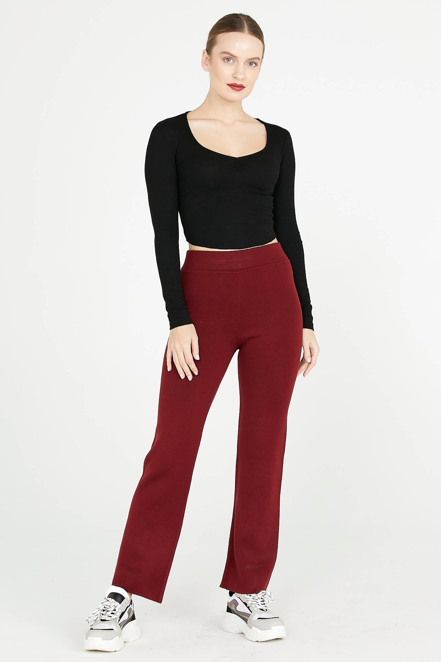 Kadın Triko Pantolon - Bordo (2) Sementa