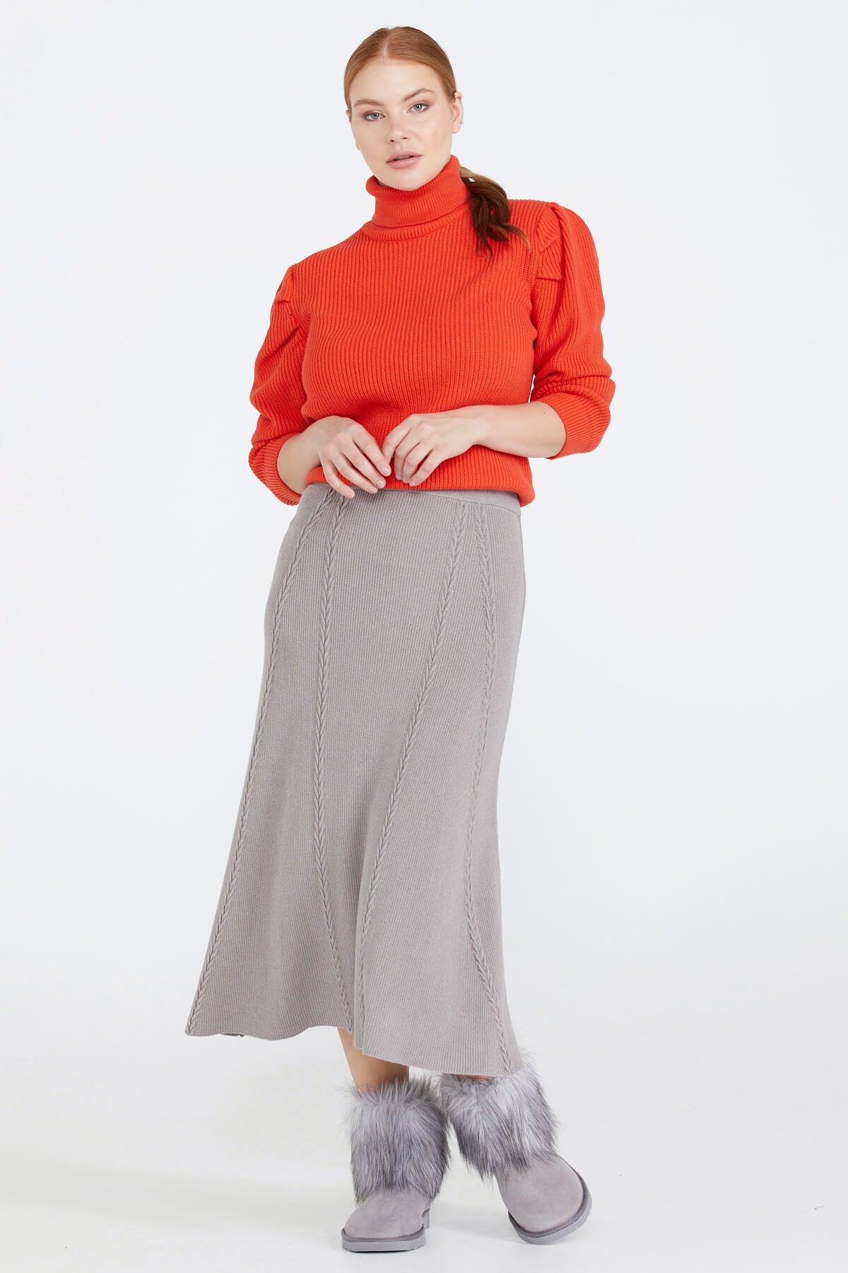 Kadın Triko Etek - Vizon (1) Sementa