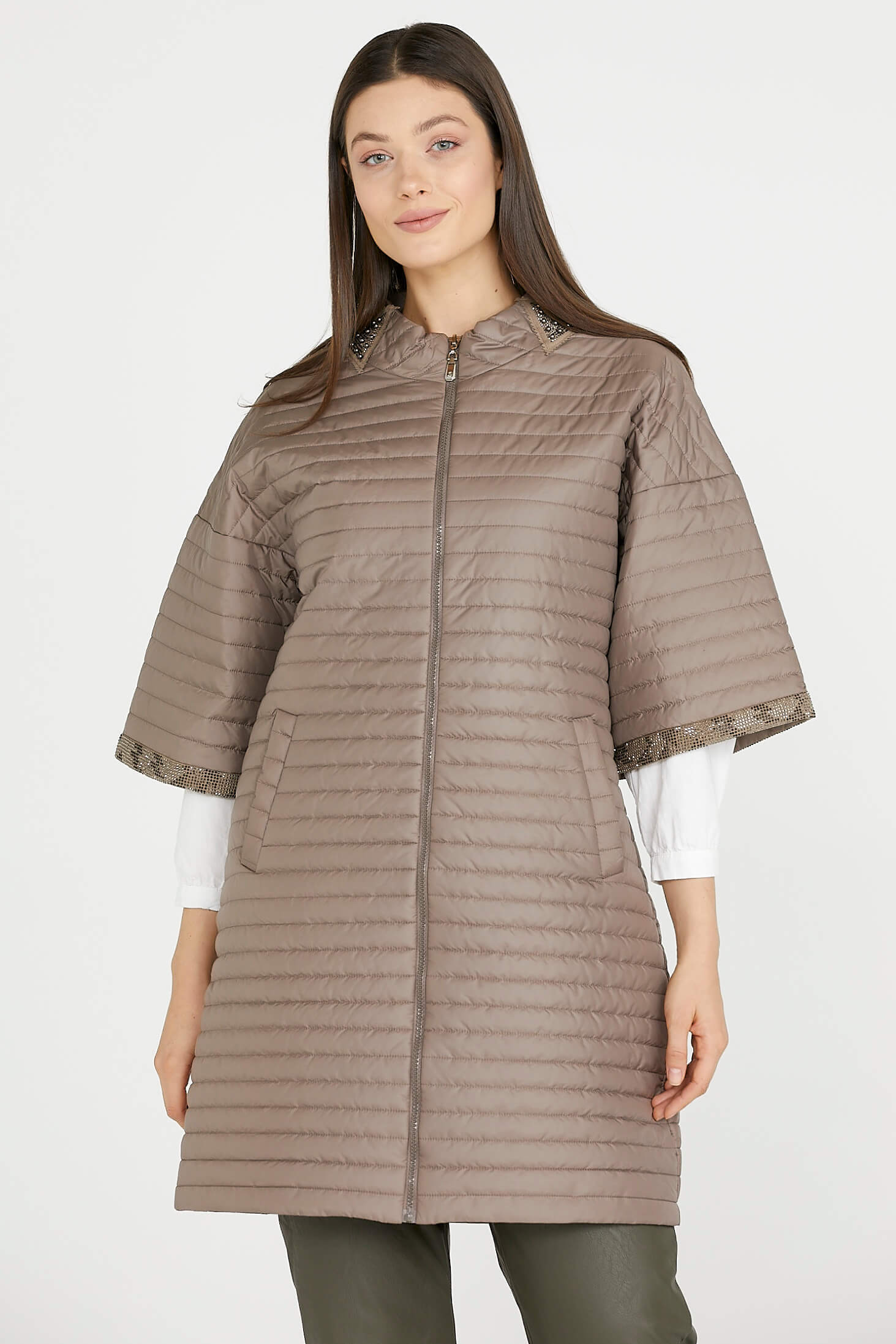 Kadın Truvakar Kol Fermuarlı Uzun Mont - Bej (3) Sementa