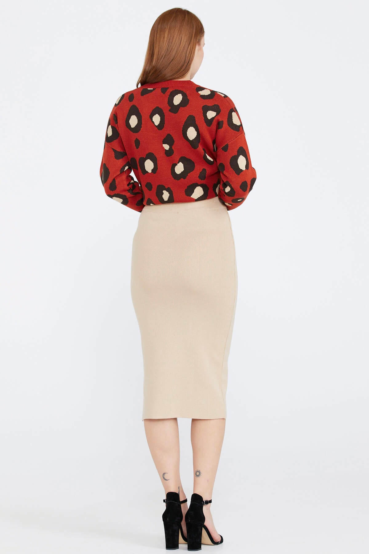 Kadın Yırtmaçlı Triko Etek - Kamel (3) Sementa