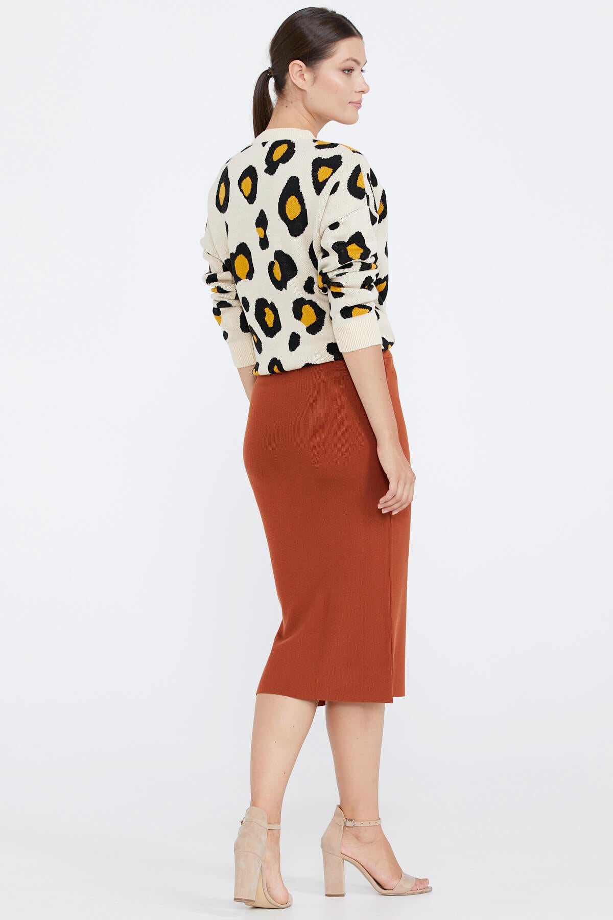 Kadın Yırtmaçlı Triko Etek - Kiremit (2) Sementa