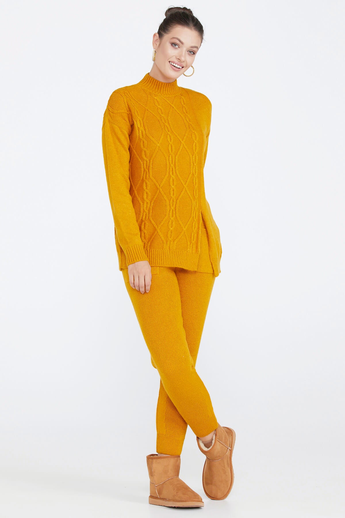 Kadın Yırtmaçlı Triko Kazak - Kayısı (1) Sementa