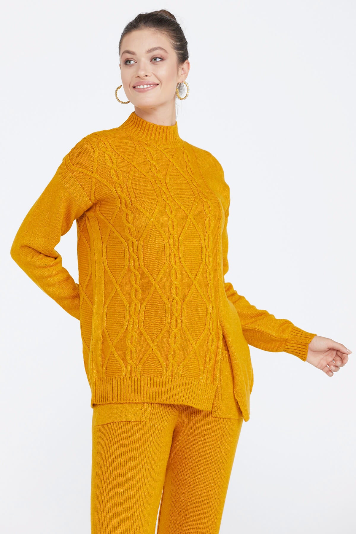 Kadın Yırtmaçlı Triko Kazak - Kayısı (2) Sementa