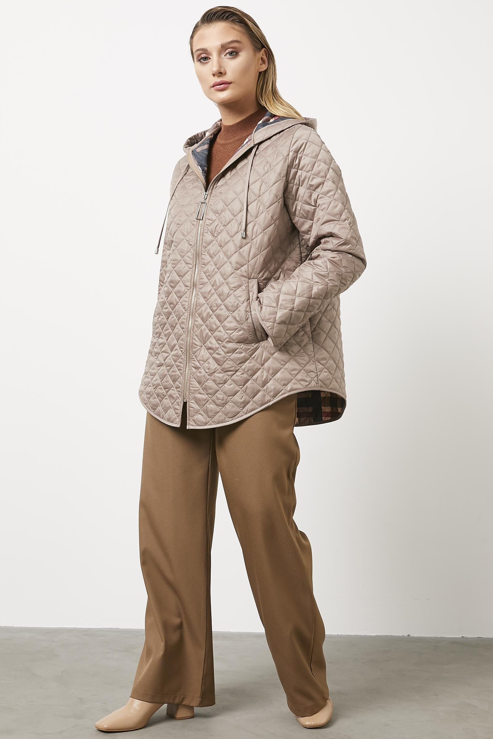 Kapitone Büyük Beden Desenli Astarlı Mont - Bej (2) Sementa