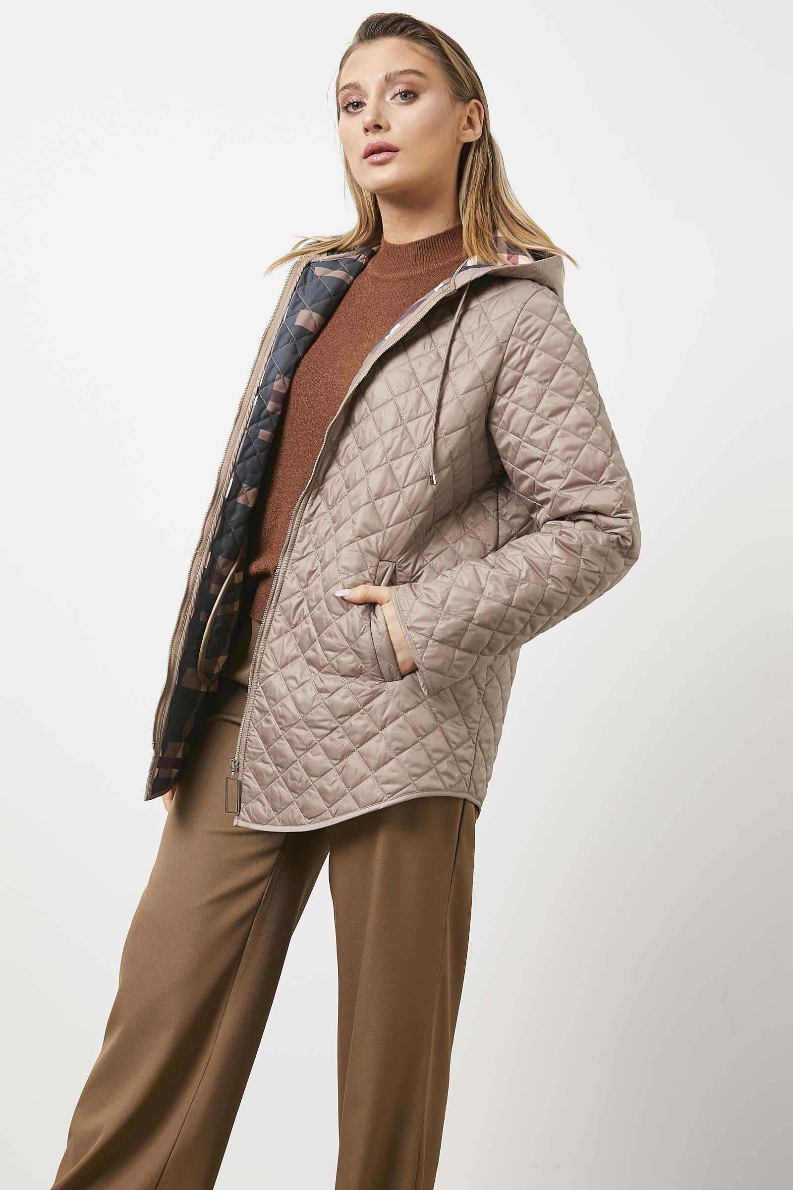 Kapitone Büyük Beden Desenli Astarlı Mont - Bej (4) Sementa