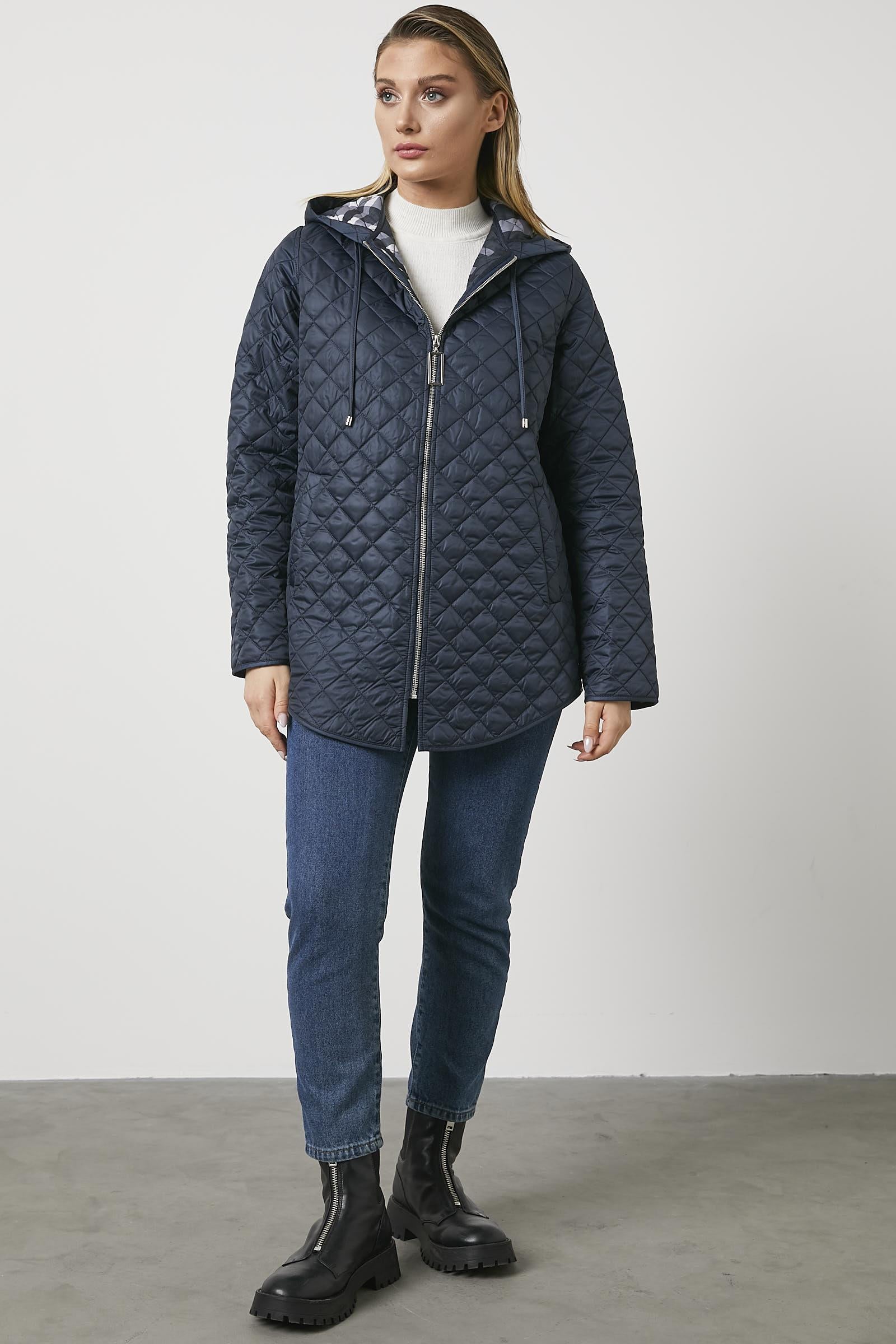 Kapitone Büyük Beden Desenli Astarlı Mont - Lacivert (2) Sementa