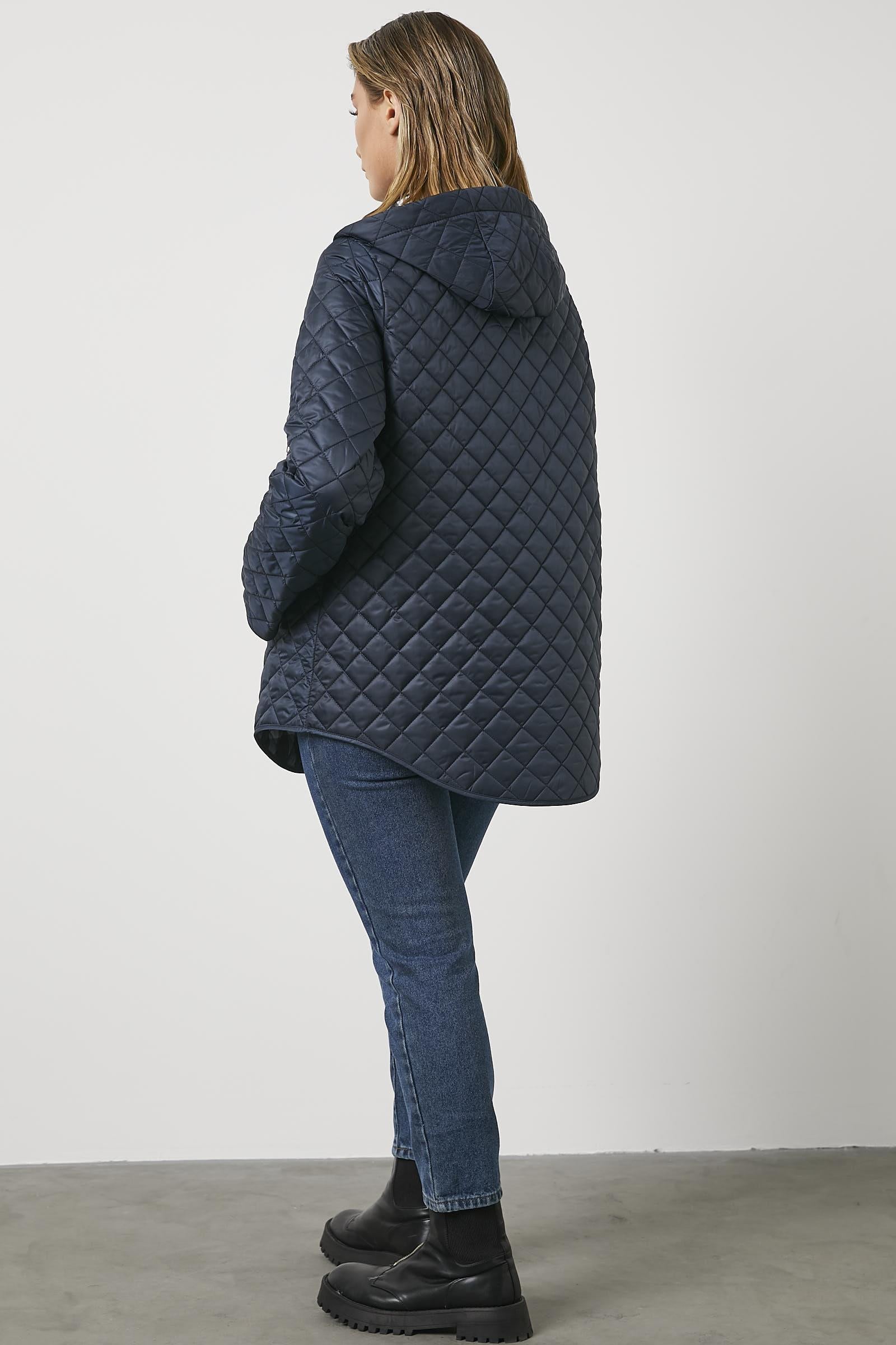 Kapitone Büyük Beden Desenli Astarlı Mont - Lacivert (4) Sementa