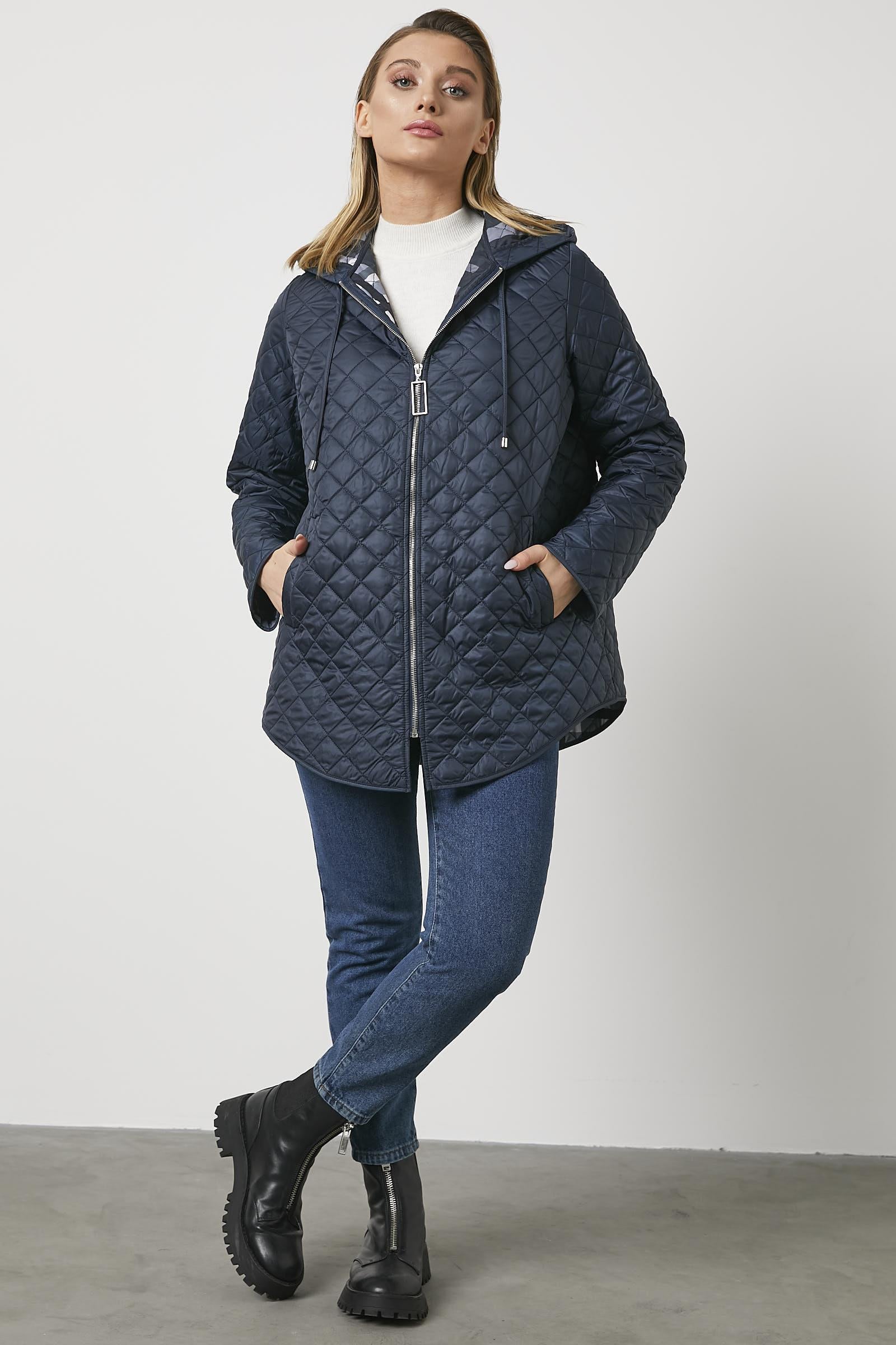 Kapitone Büyük Beden Desenli Astarlı Mont - Lacivert (1) Sementa