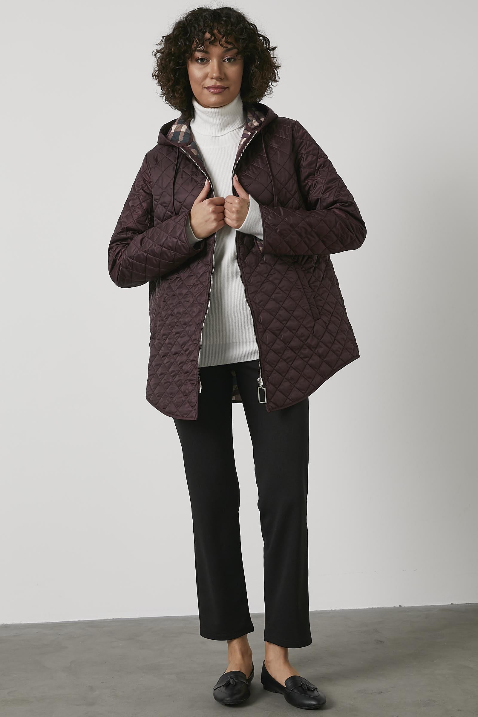 Kapitone Büyük Beden Desenli Astarlı Mont - Mürdüm (1) Sementa