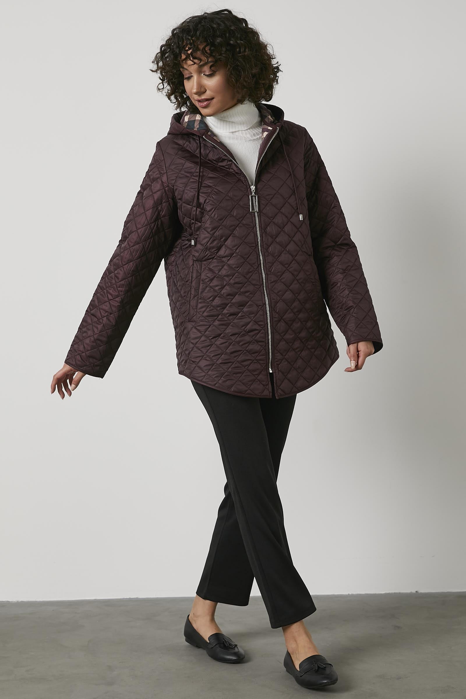 Kapitone Büyük Beden Desenli Astarlı Mont - Mürdüm (3) Sementa