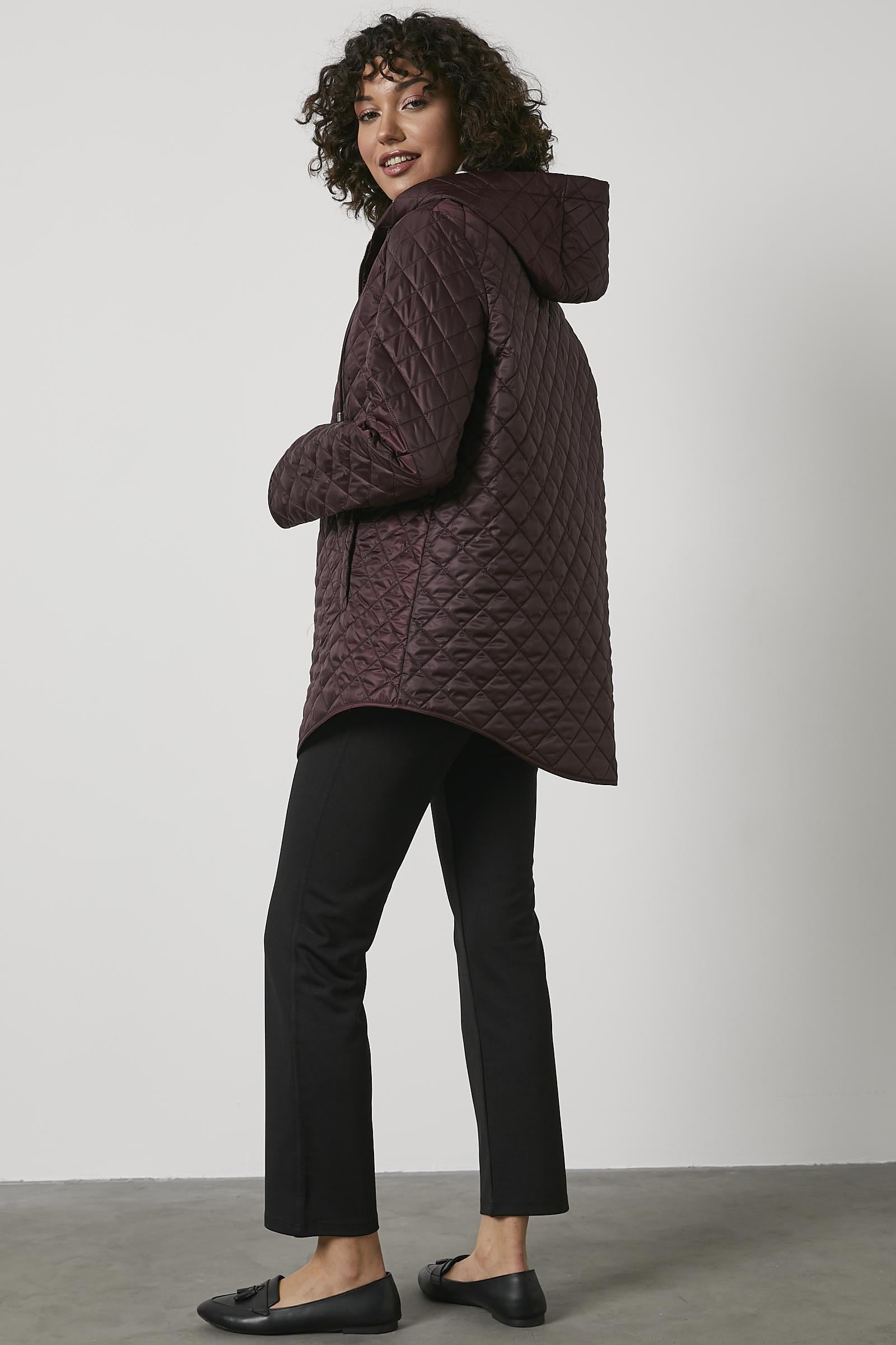 Kapitone Büyük Beden Desenli Astarlı Mont - Mürdüm (4) Sementa