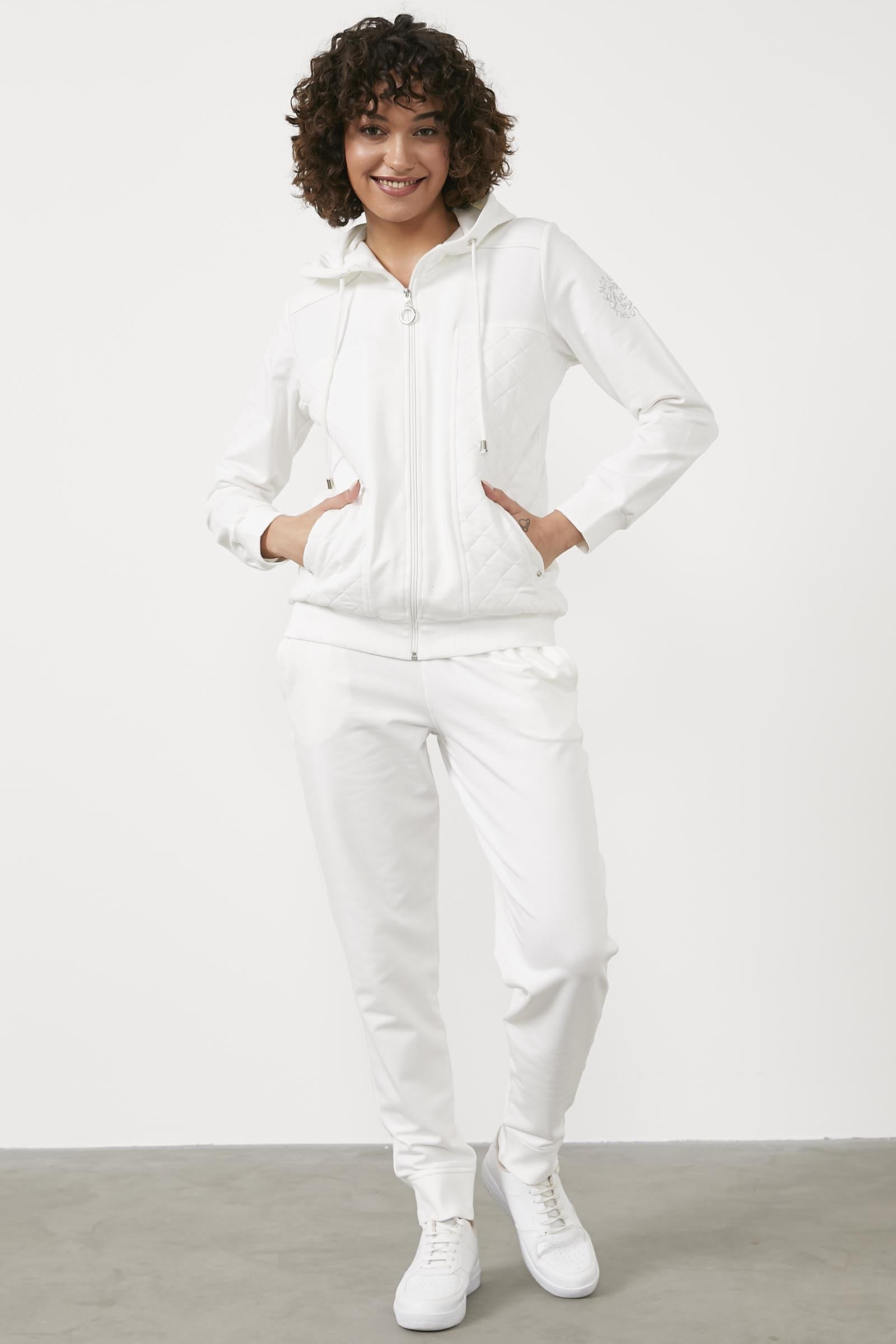 Kapitone Detaylı Kapüşonlu Eşofman Takım - Ekru (2) Sementa