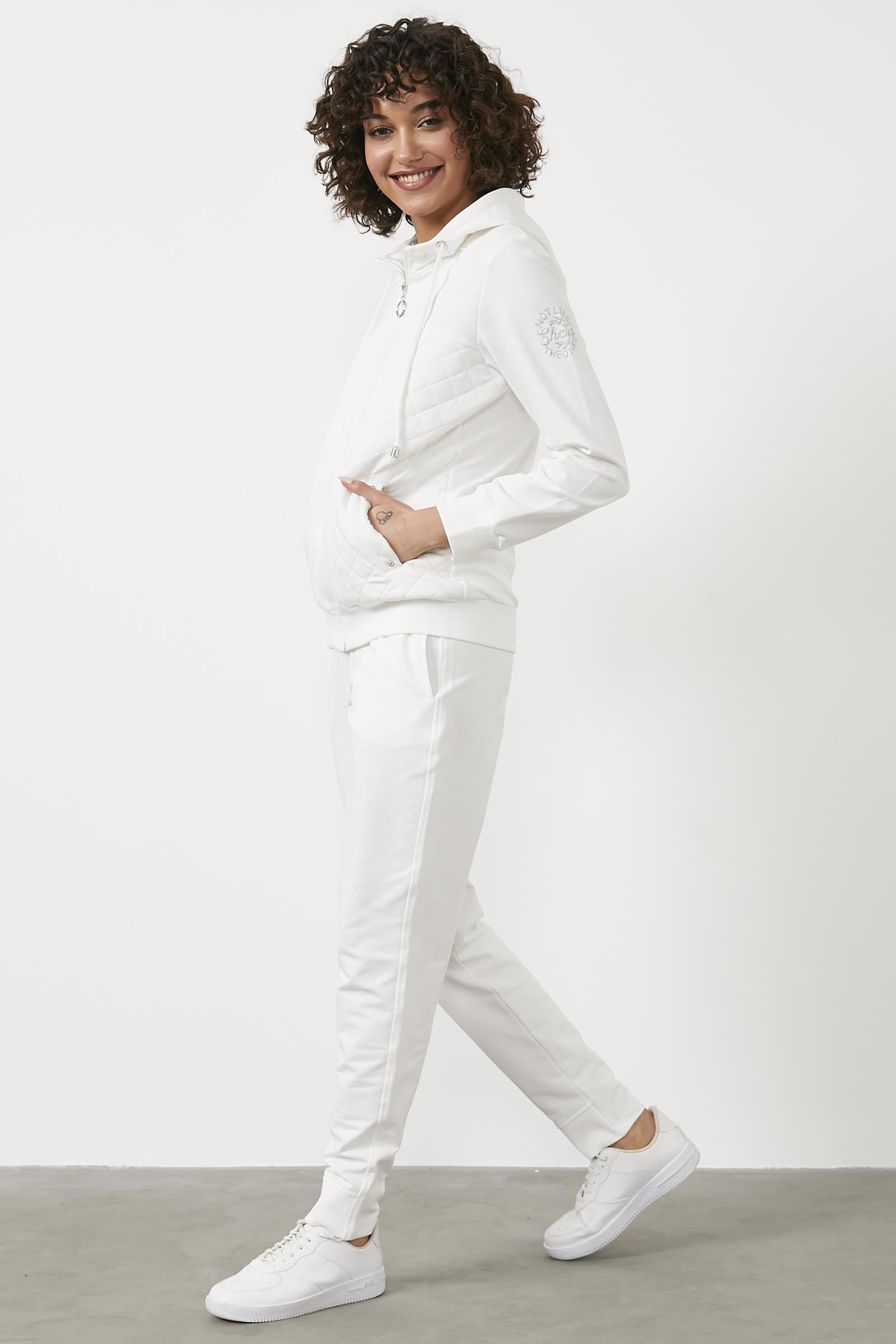 Kapitone Detaylı Kapüşonlu Eşofman Takım - Ekru (3) Sementa