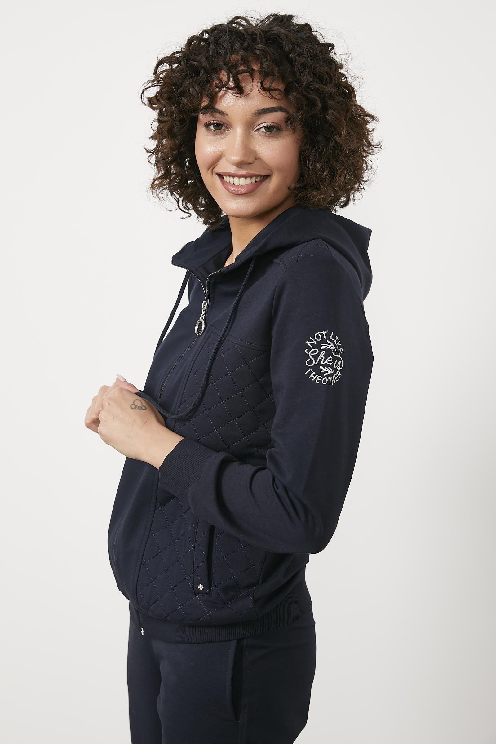 Kapitone Detaylı Kapüşonlu Eşofman Takım - Lacivert (5) Sementa