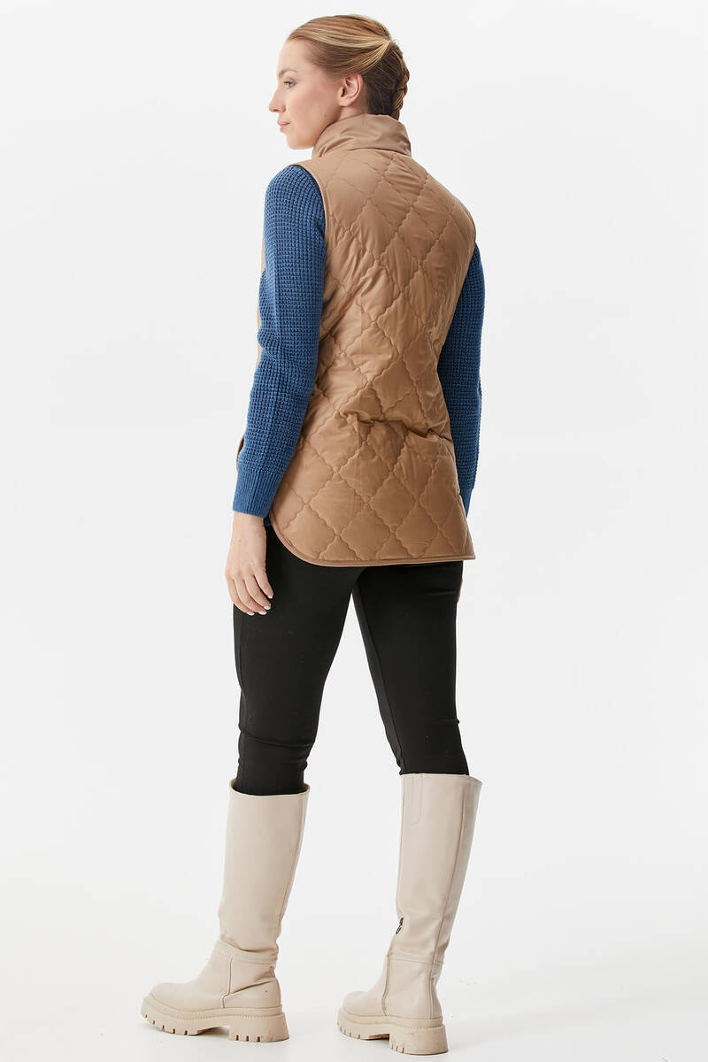 Kapitone Dik Yaka İçi Peluş Yelek - Bej (4) Sementa