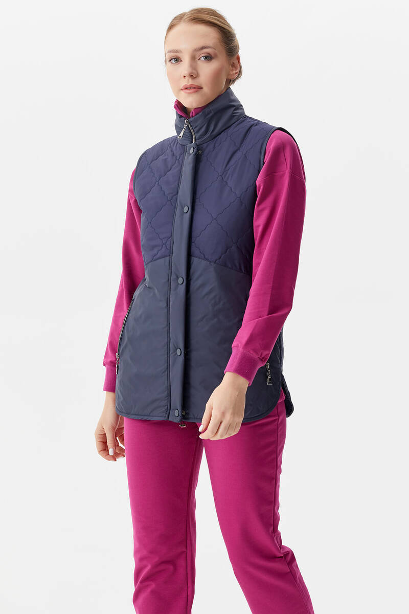 Kapitone Dik Yaka İçi Peluş Yelek - Lacivert (4) Sementa