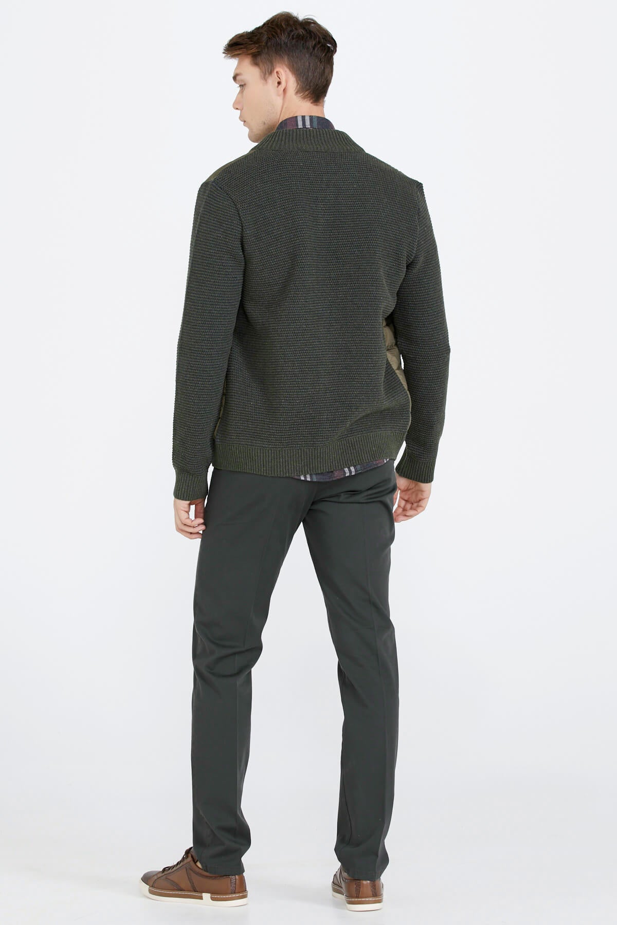 Kapitone Fermuarlı Erkek Triko Ceket - Haki (4) Sementa